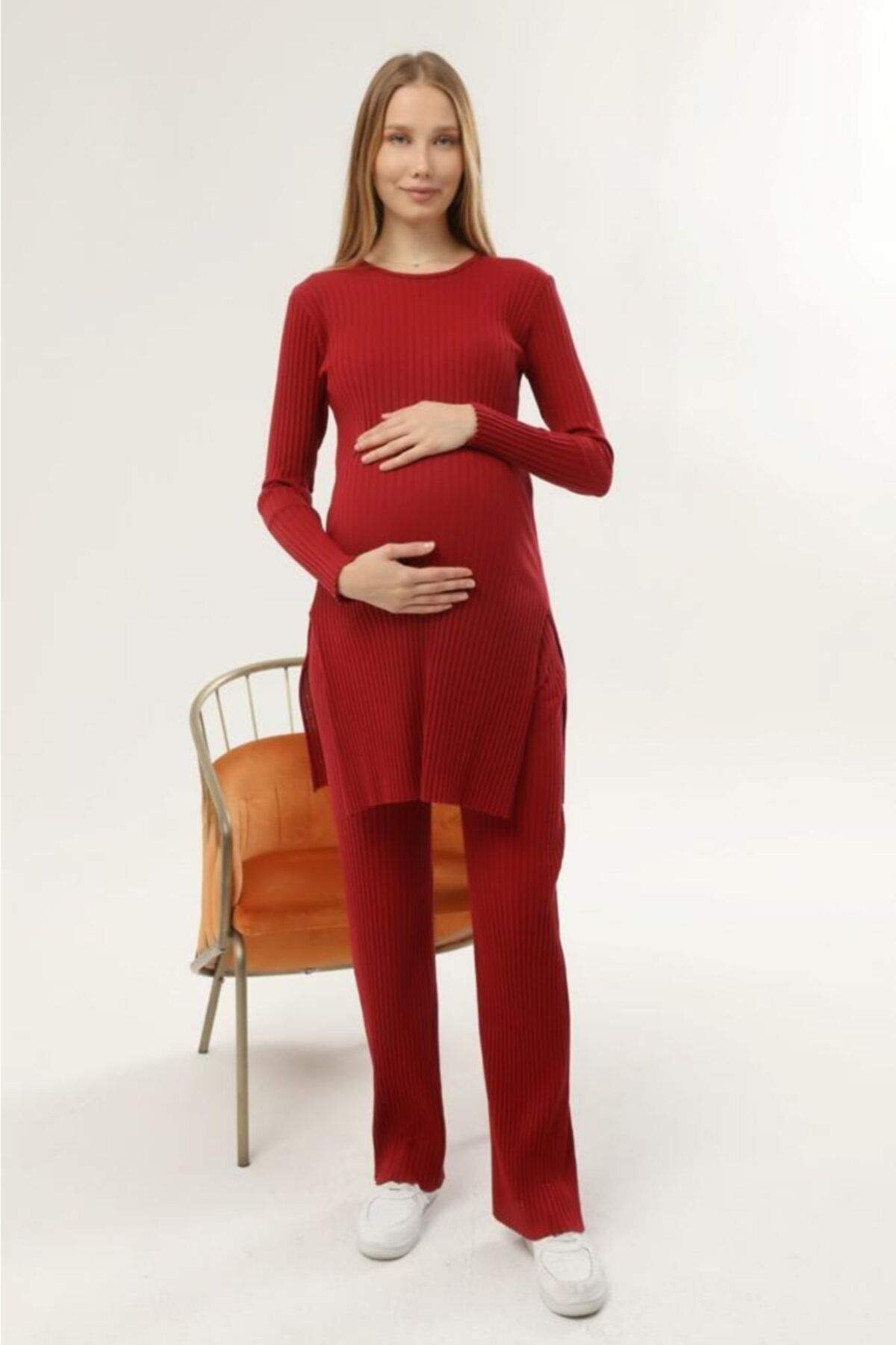 LadyMina Pijama Hamile Bordo Ikili Takım