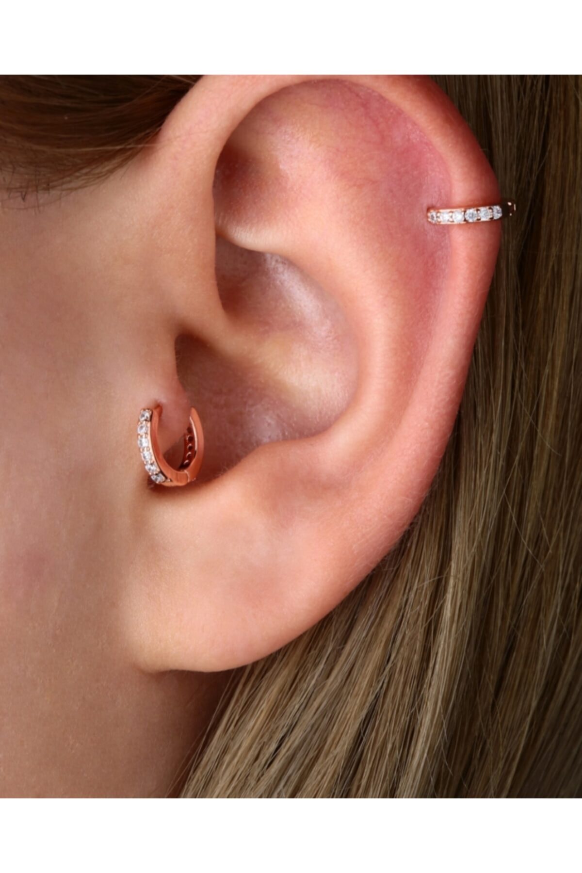 Arescollection Cerrahi Çelik Tam Tur Taşlı Rosegold Tragus Kıkırdak Piercingi