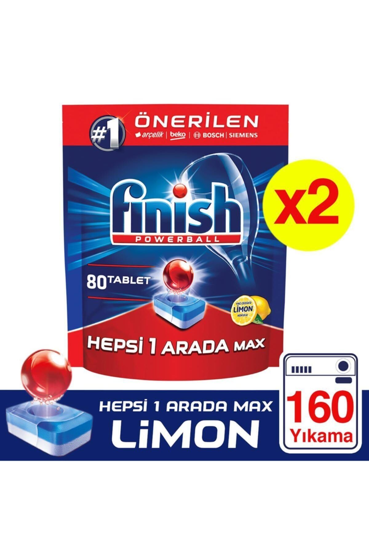 Finish Hepsi Bir Arada 160 Tablet Bulaşık Makinesi Deterjanı Limon (80x2)