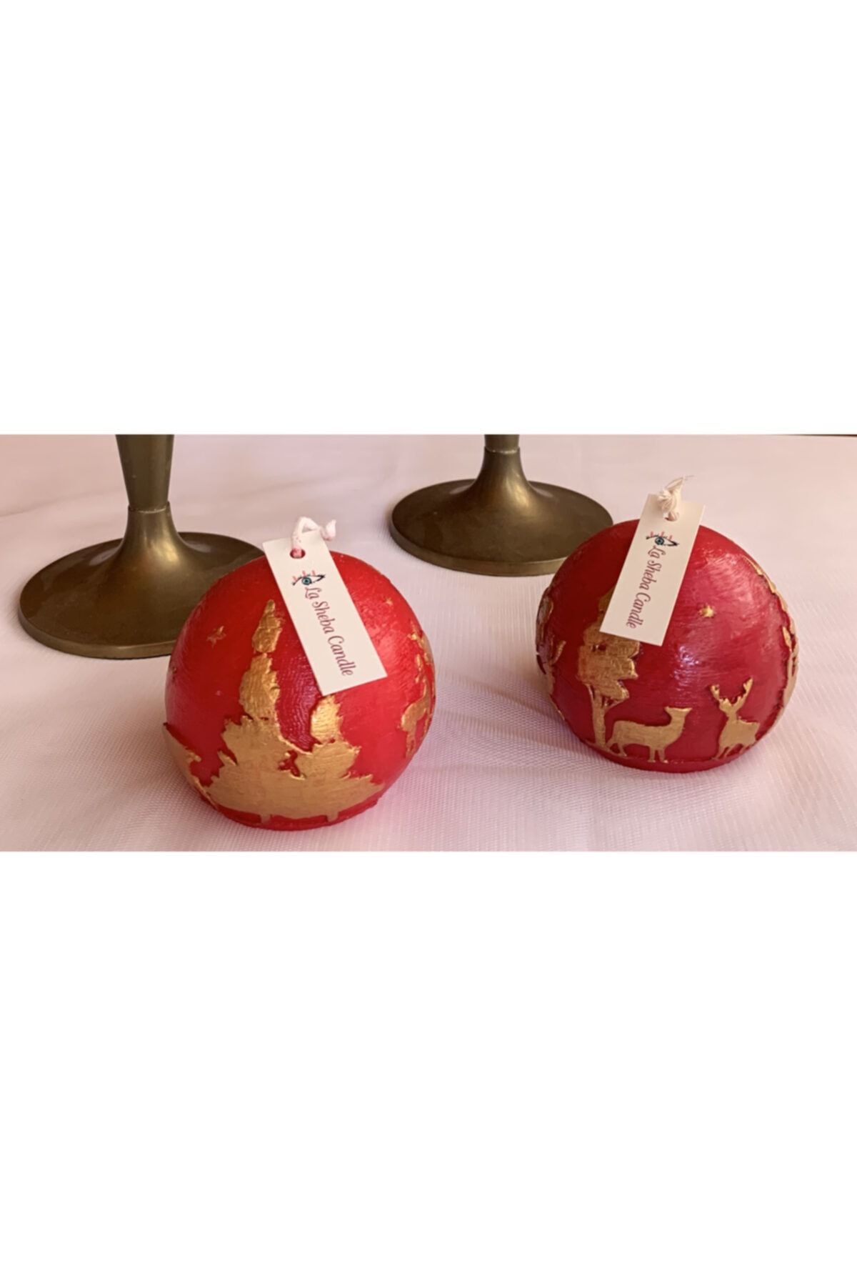 La Sheba Küre Kırmızı Mum 2 Li Set 7x7 Cm