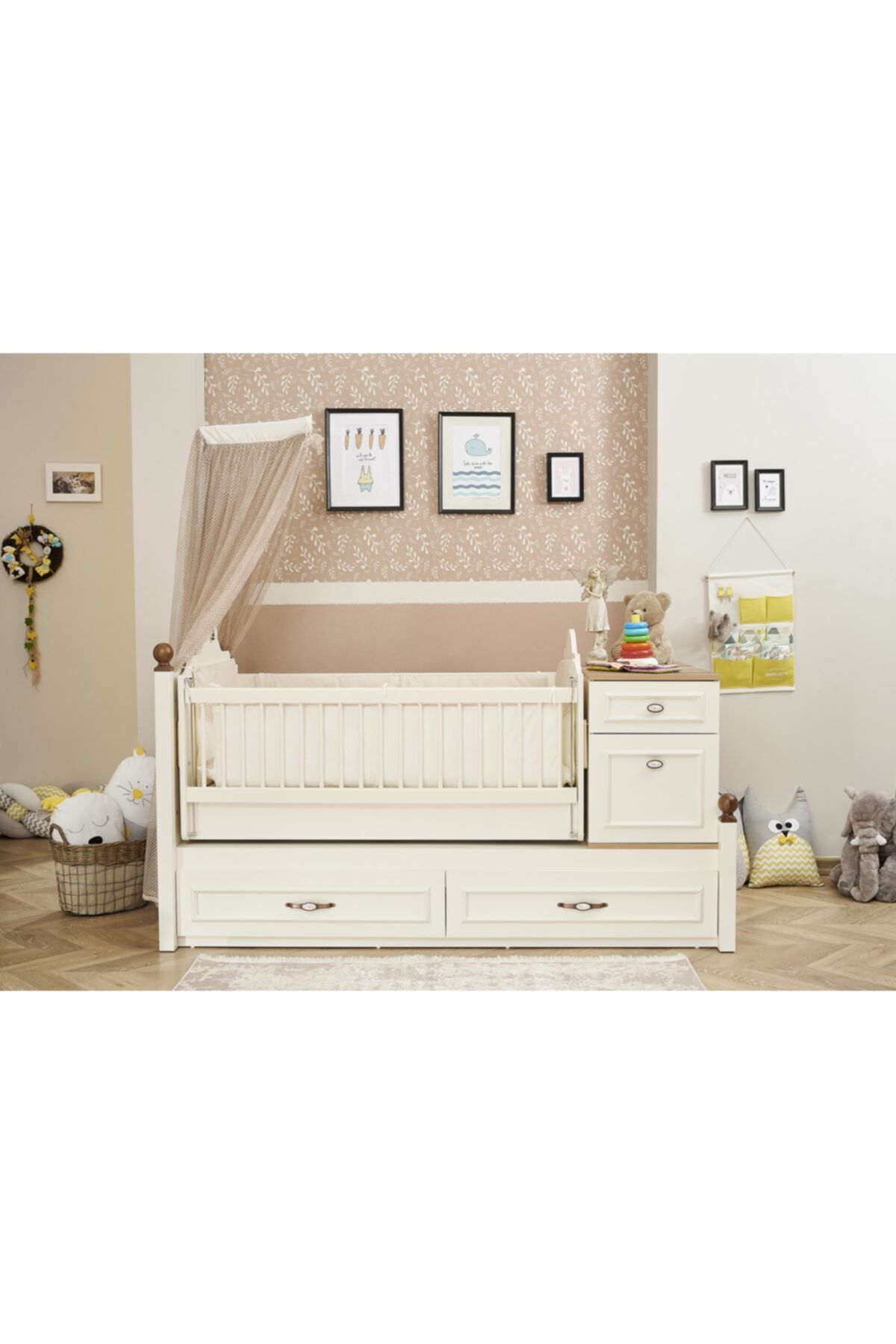 PİYANO GENÇ VE BEBEK ODASI AYLA 70*130 UZAYAN BEŞİK ÇEKMECELİ KOMODİNLİ