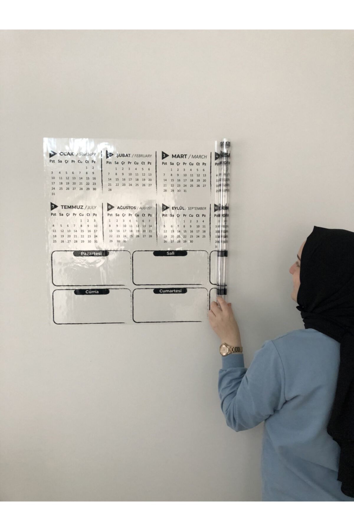 Tutunabilir Kağıt 2022 Yıllık Ve Haftalık Planlayıcı Takvim Yazı Tahtası Akıllı Kağıt Tahta 100x56 Cm Kalem Model 3
