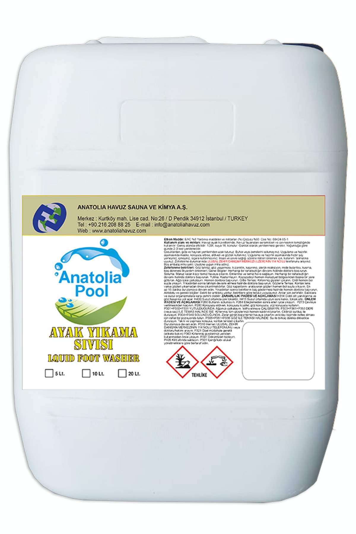 Anatolia Pool Ayak Havuzu Dezenfektanı / Ayak Yıkama Sıvısı 20 Lt (liquid Foot Washer)