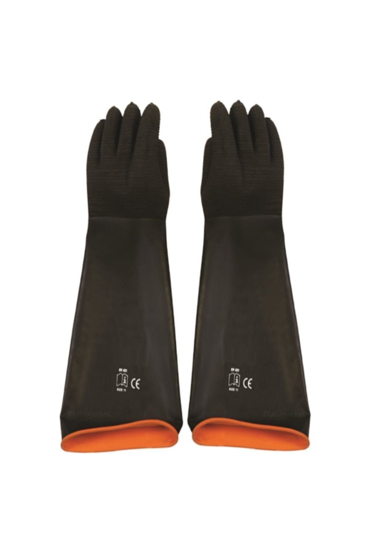 Borox Lateks Asit Endüstriyel Uzun Eldiven 55 Cm - Siyah Latex Eldiven - Kauçuk Işçi Eldiveni-1 Çift/paket