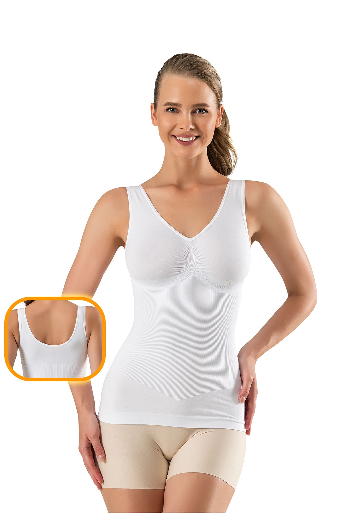 MODANTY Kadın Beyaz Kalın Askılı Atlet Korse 1 Beden Ince Görünüm Toparlayıcı Örme Dikişsiz Ipeksi