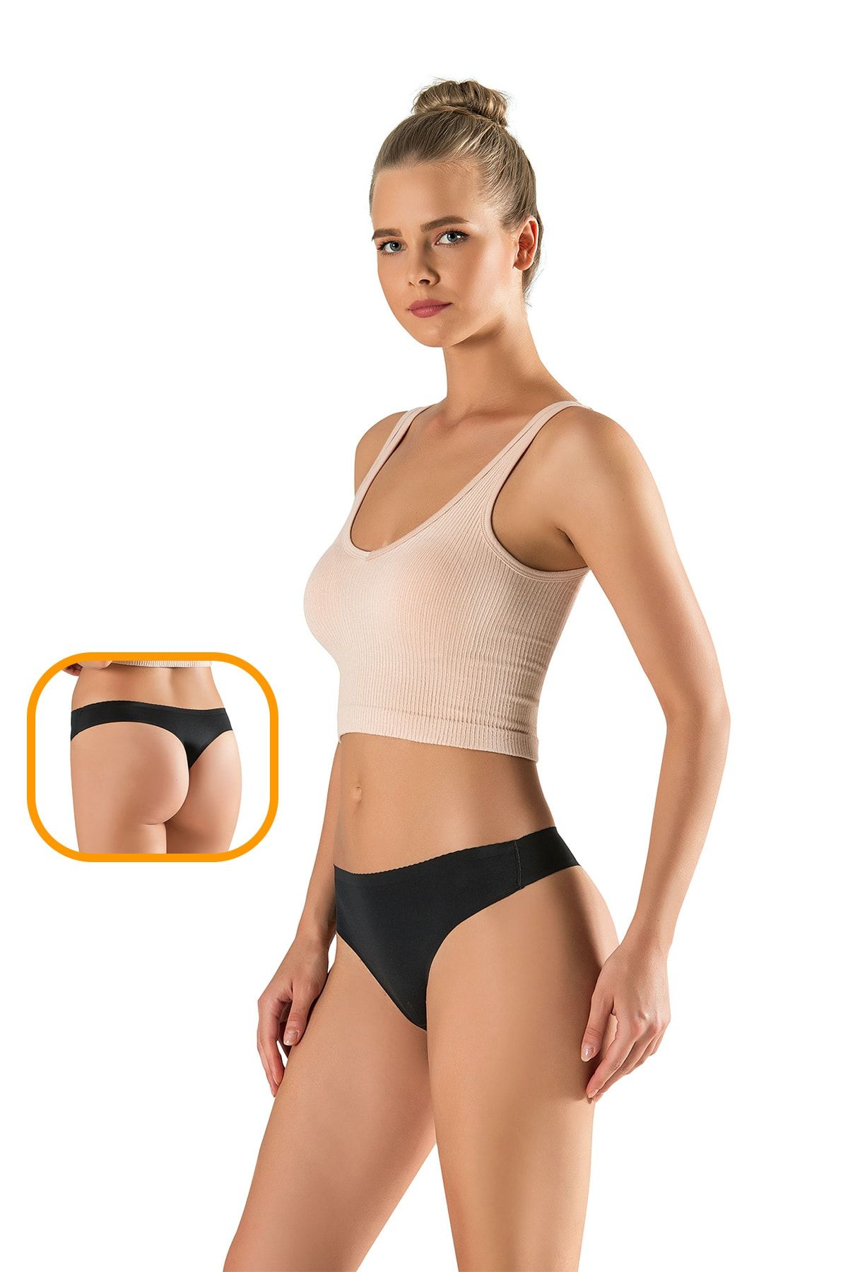 MODANTY Kadın Siyah Tanga Slip Lazer Kesim Iz Yapmaz Toparlayıcı Slikonlu