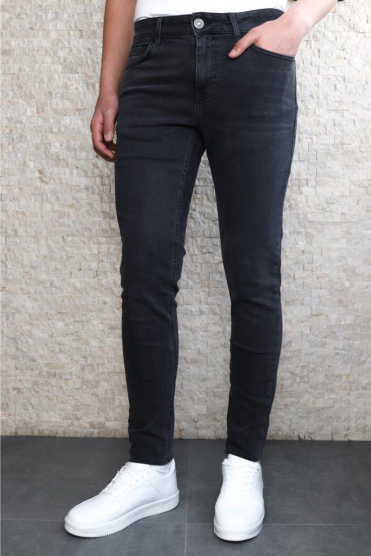 HLT JEANS Erkek Antrasit Slim Fit Taşlamalı Kot Pantolon Hlthe001939