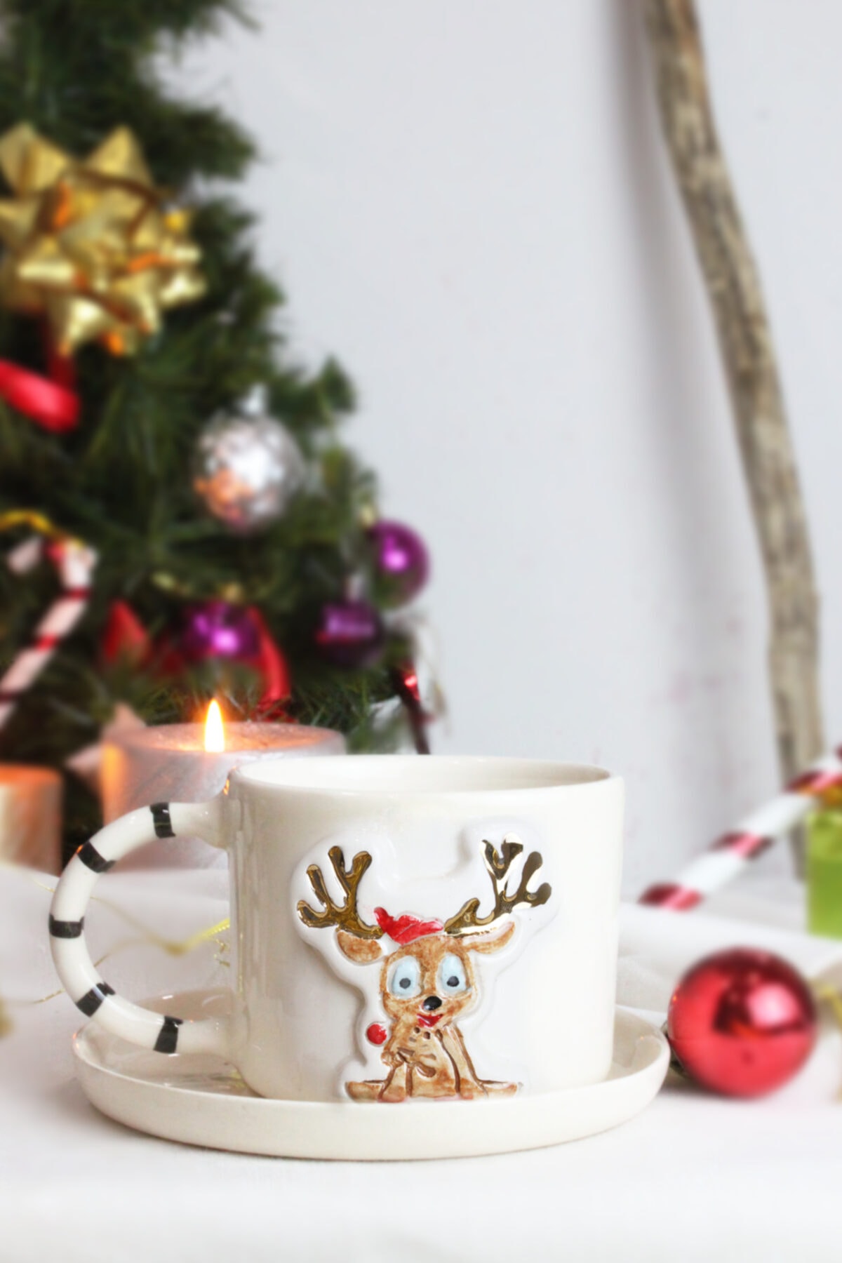 ada mia seramik Geyik Figürlü 24k Altın Dekorlu El Yapımı Seramik Mug