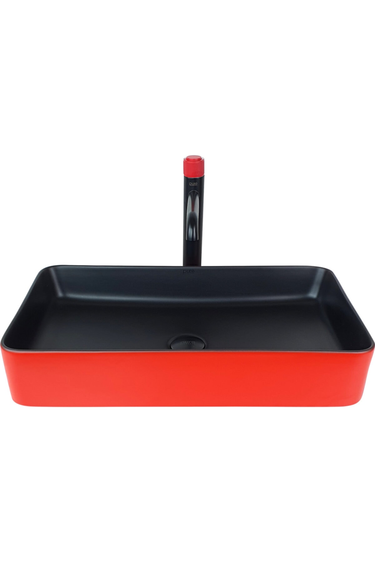Pure Concept Pure Siyah Kırmızı Tezgah Üstü Dikdörtgen Çanak Lavabo