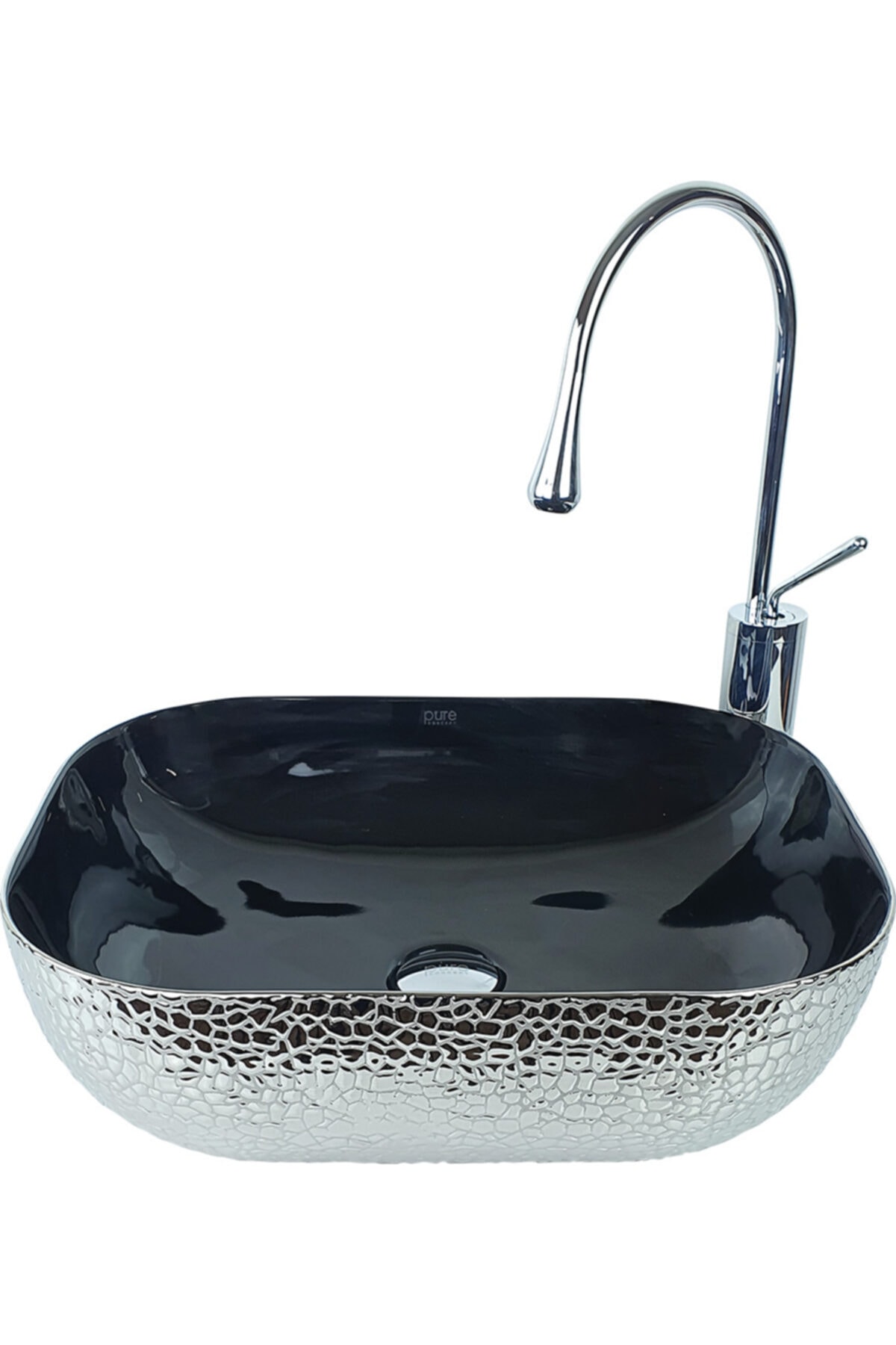 Pure Concept Pure Crocodile Gümüş Siyah Tezgah Üstü Çanak Lavabo