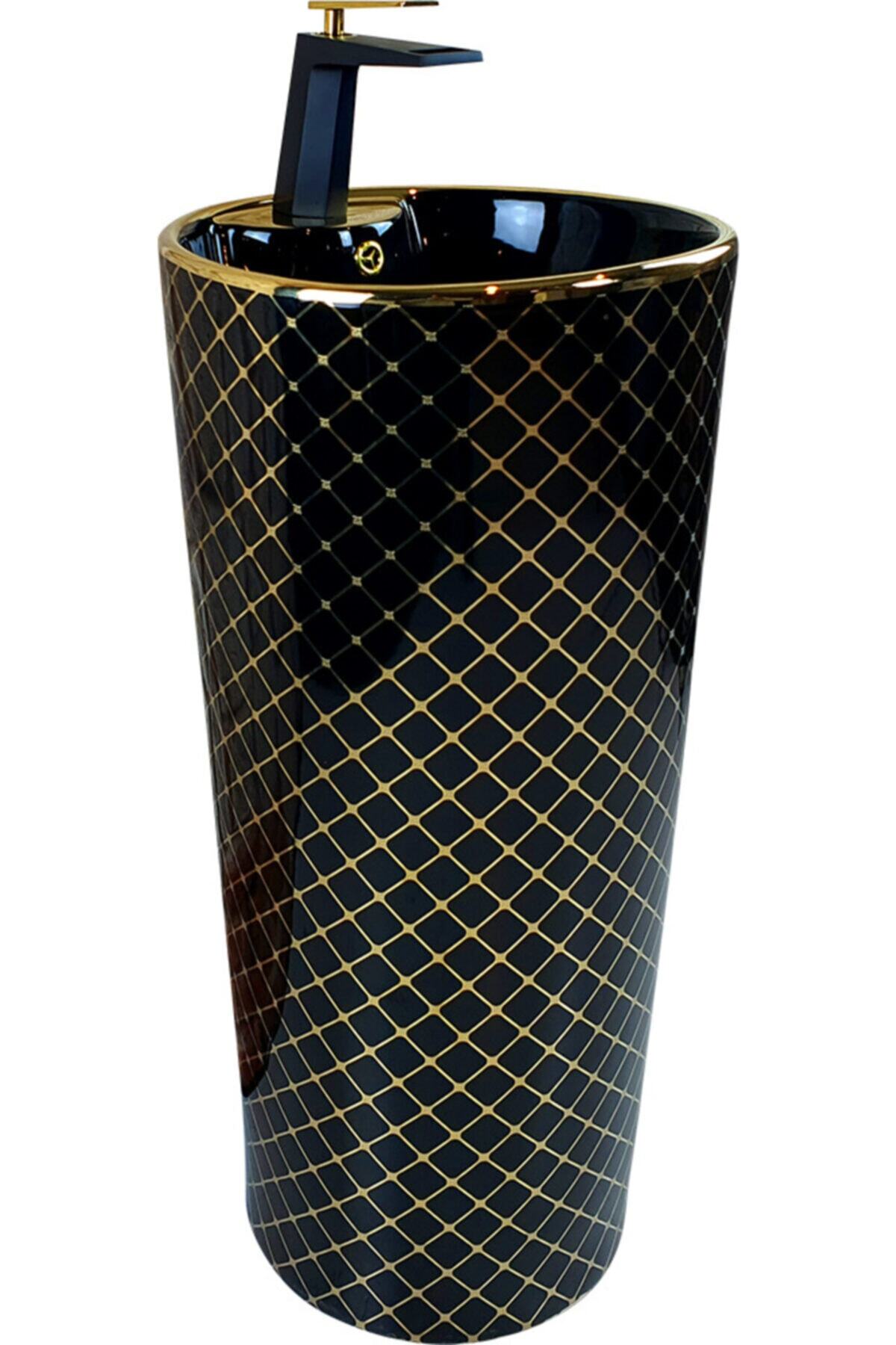 Pure Concept Pure Siyah-altın Kolon Lavabo