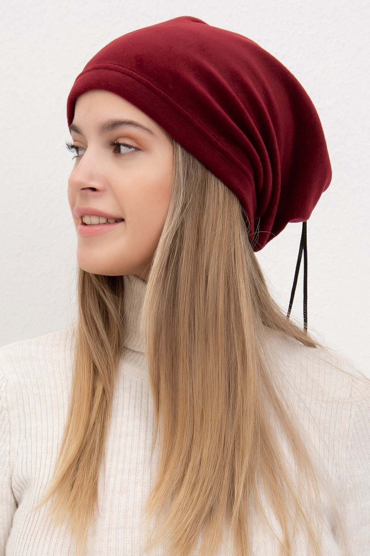 Moda Kızı Butik Unisex Bordo Polar Bere Boyunluk
