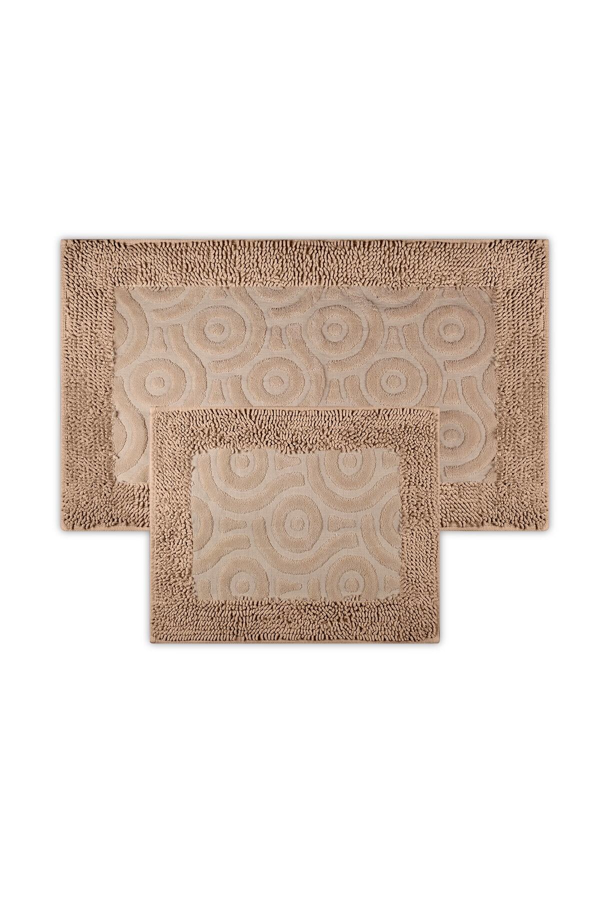Bluenity Laleli Doğal Pamuk 2'li Banyo Matı 60x100+50x60 - Bej