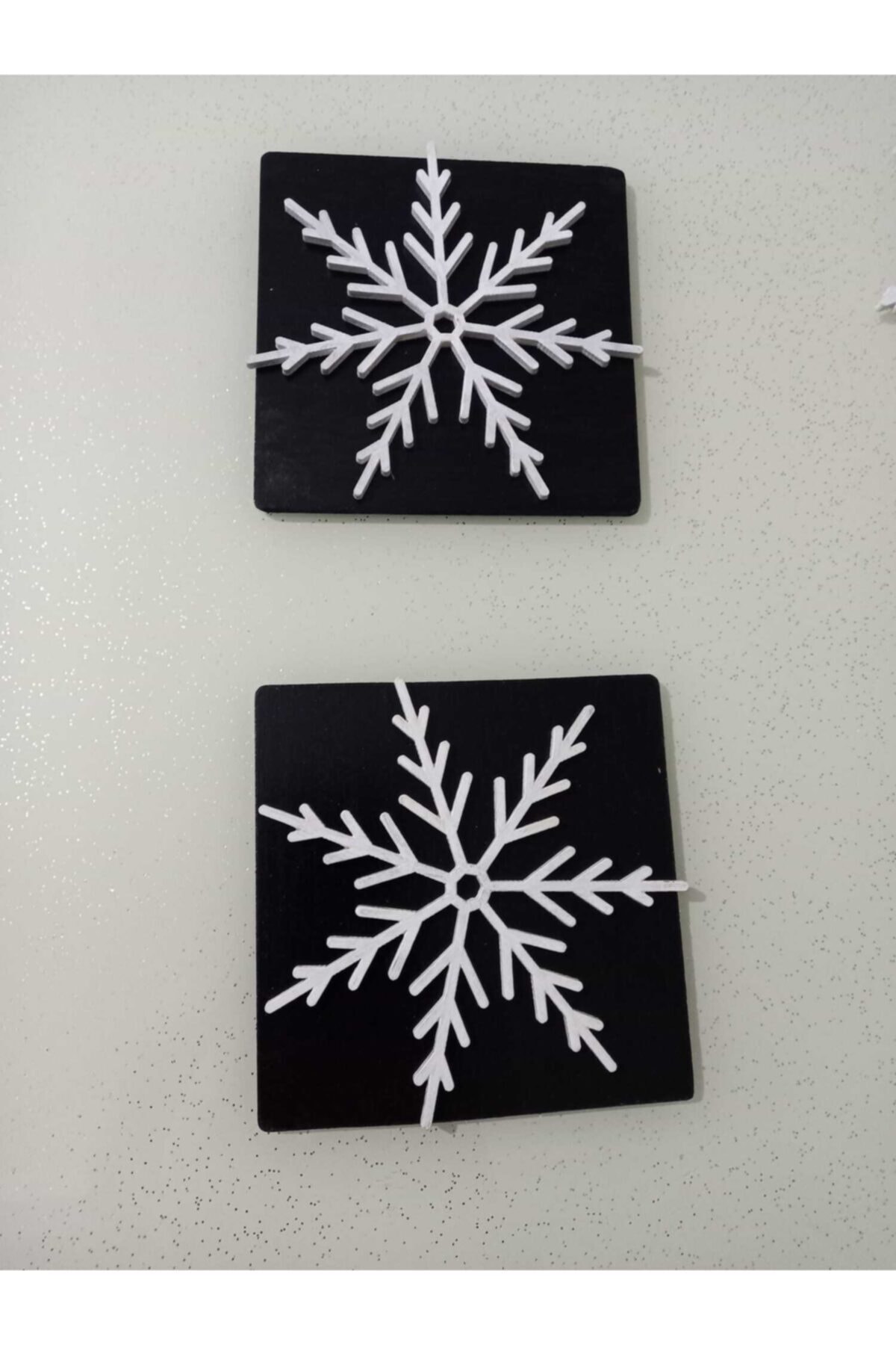 Dizaynhome 6 Adet Mdf Bardak Altlığı Kar Tanesi Desenli Özel Tasarım Elemeği Beyaz