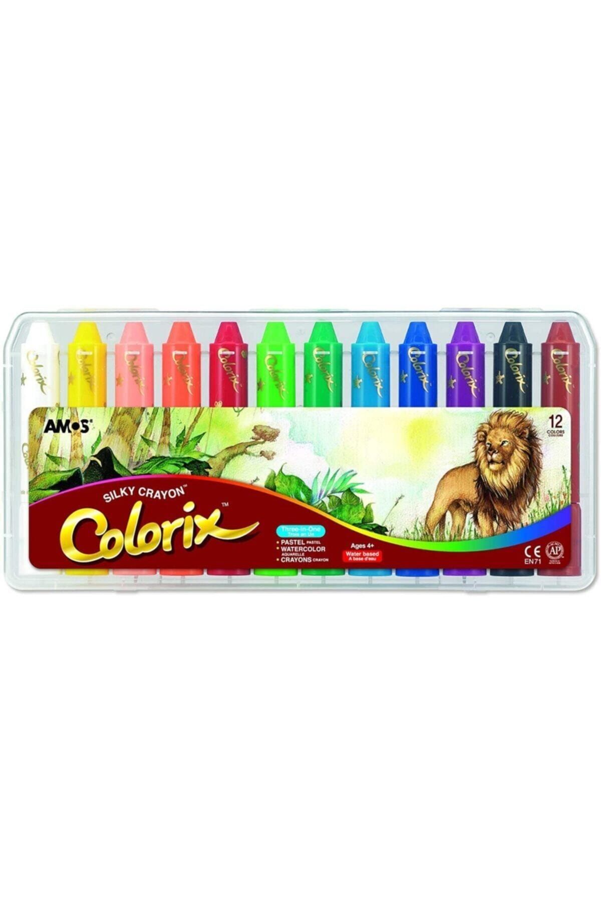 Amos Colorix Silky Crayon Üçü Bir Arada Boya 12 Renk