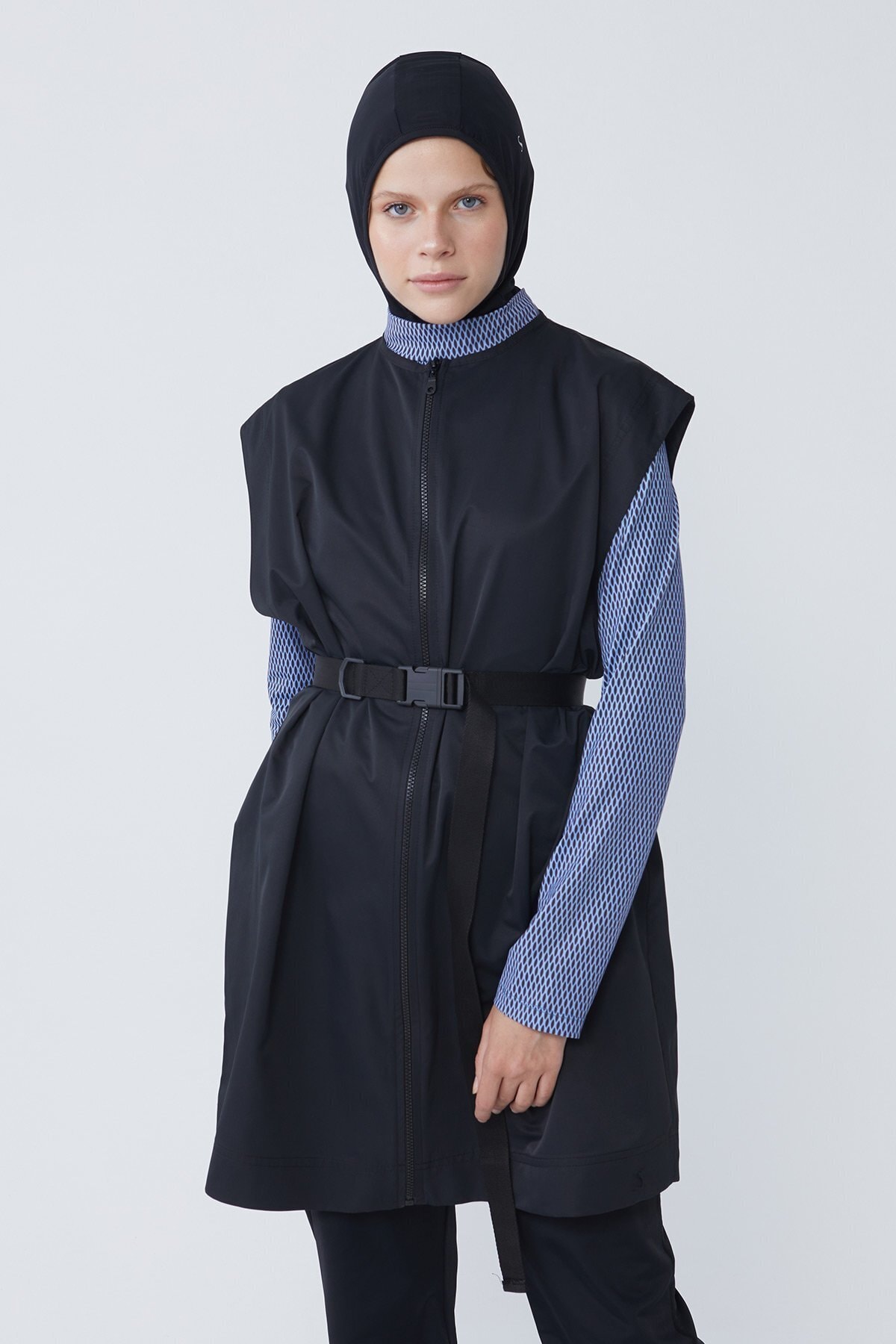 Suud Collection Mavi Desenli Basic Elastan Tesettür Mayo Tunik