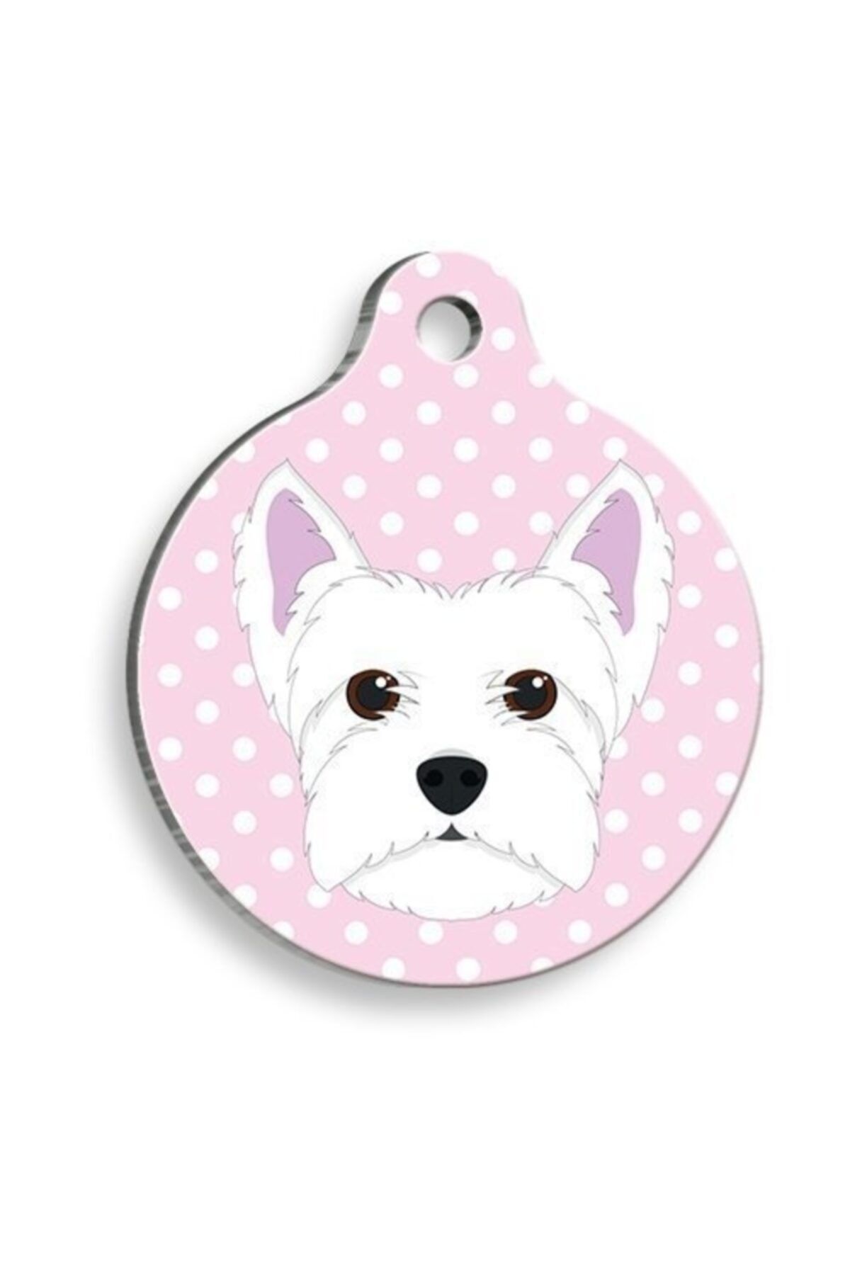 altın pati Pembe Puantiyeli Batı Highland Beyaz Terrier Yuvarlak Köpek Künyesi