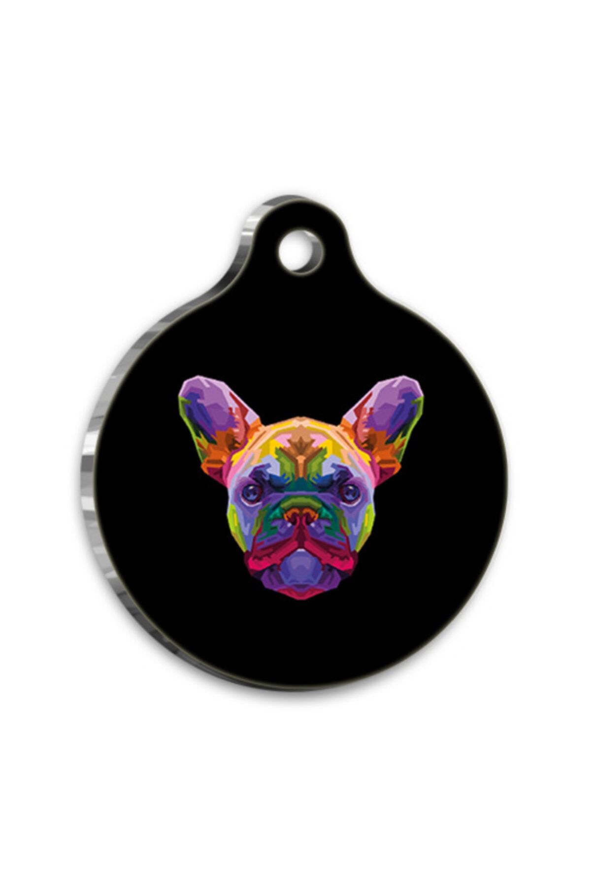 altın pati Pop Art Illüstrasyon French Bulldog Yuvarlak Köpek Künyesi
