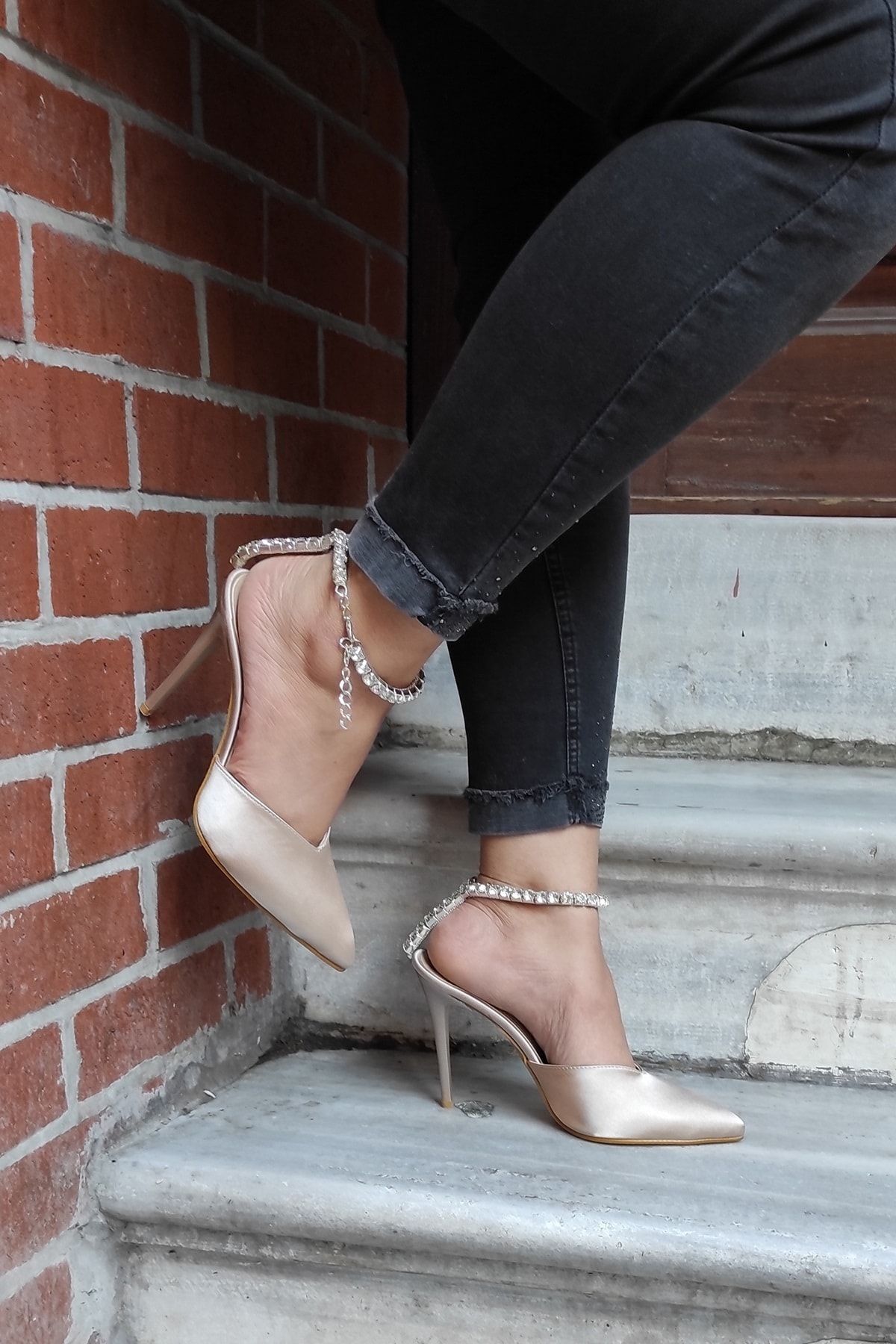 LA CALZATURE Ten Saten 11 cm Taşlı Abiye Stiletto Kadın Ayakkabı