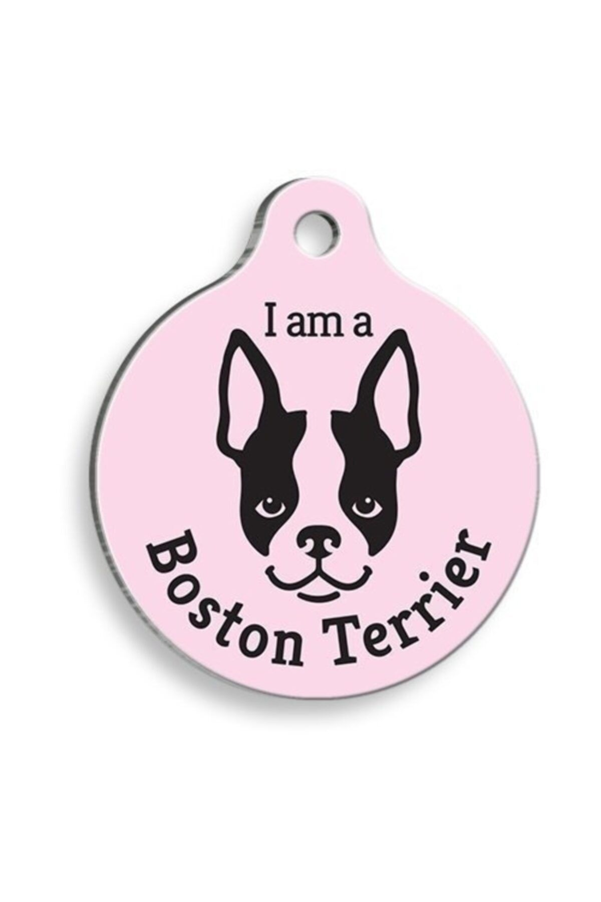 altın pati Pembe Boston Terrier Yuvarlak Köpek Künyesi