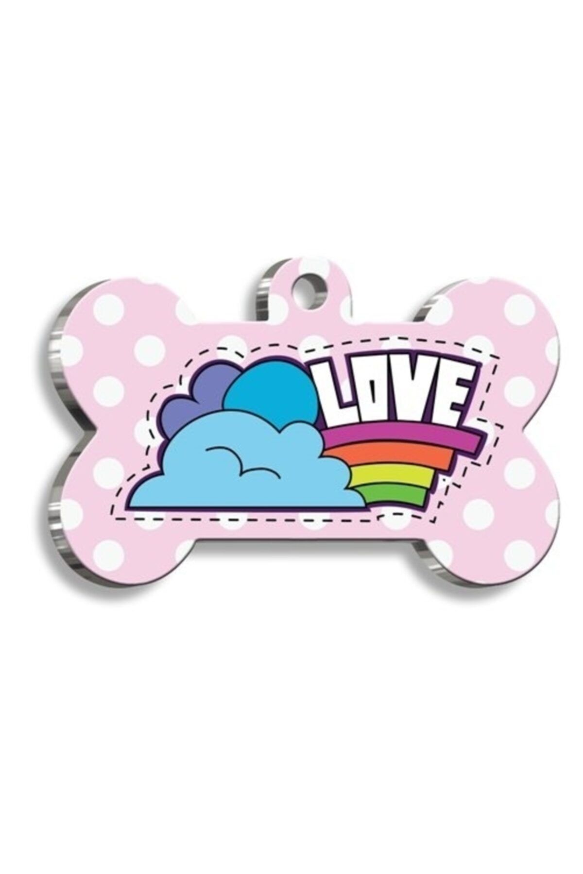 altın pati Pembe Puantiyeli Love Kemik Şekilli Köpek Künyesi