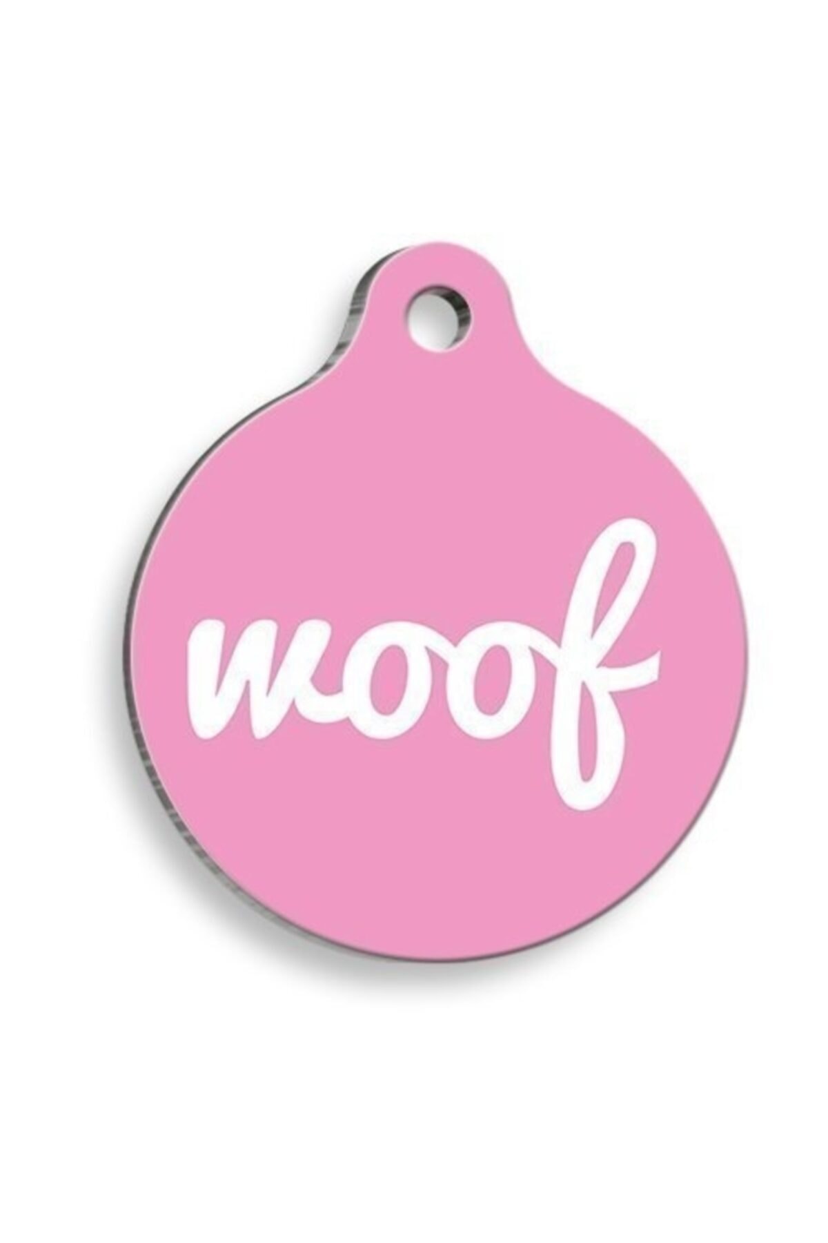 altın pati Pembe Woof Yuvarlak Köpek Künyesi
