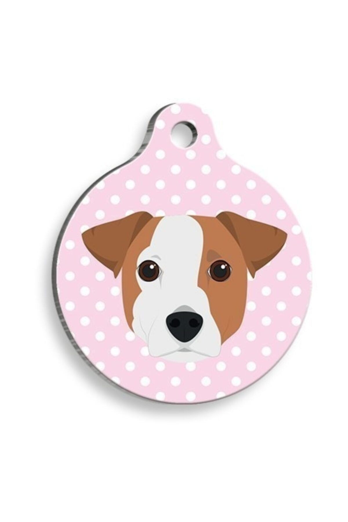 altın pati Pembe Puantiyeli Jack Russel Yuvarlak Köpek Künyesi