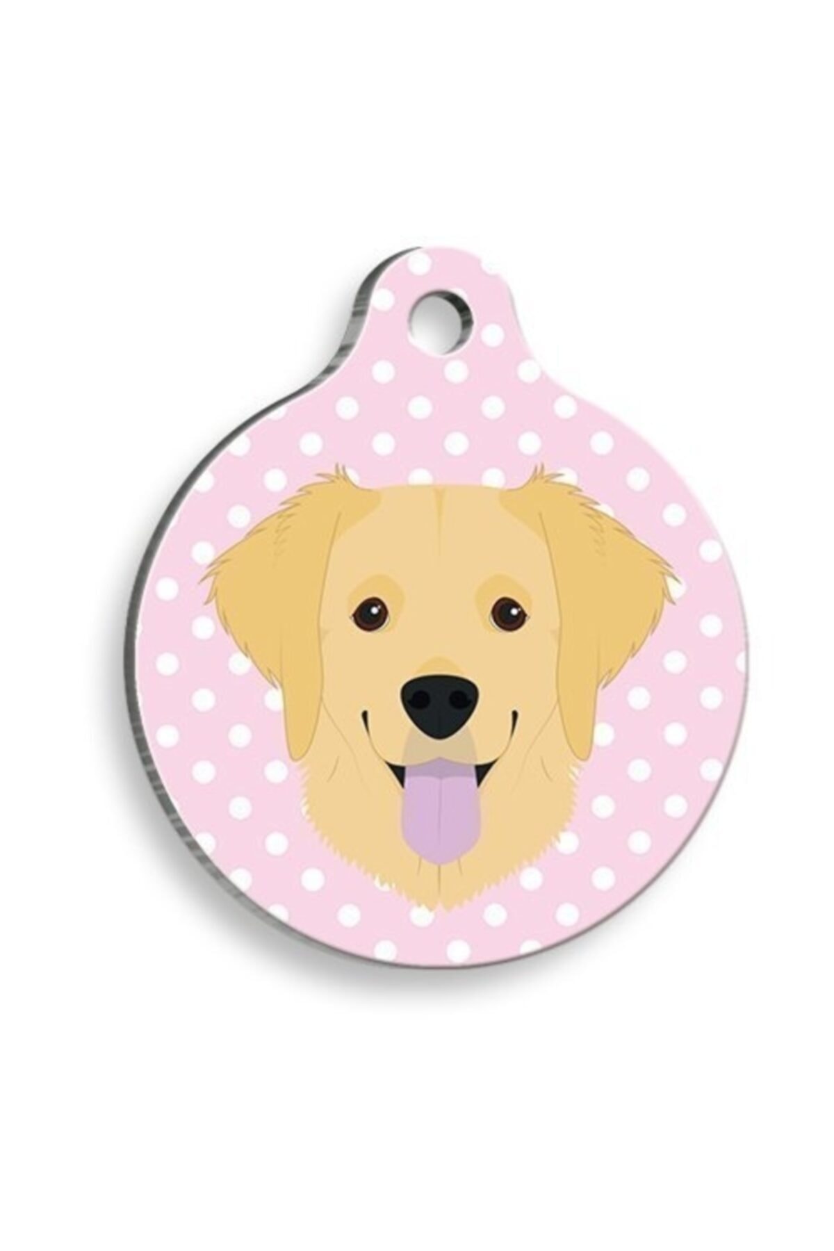 altın pati Puantiyeli Pembe Golden Retriever Yuvarlak Köpek Künyesi