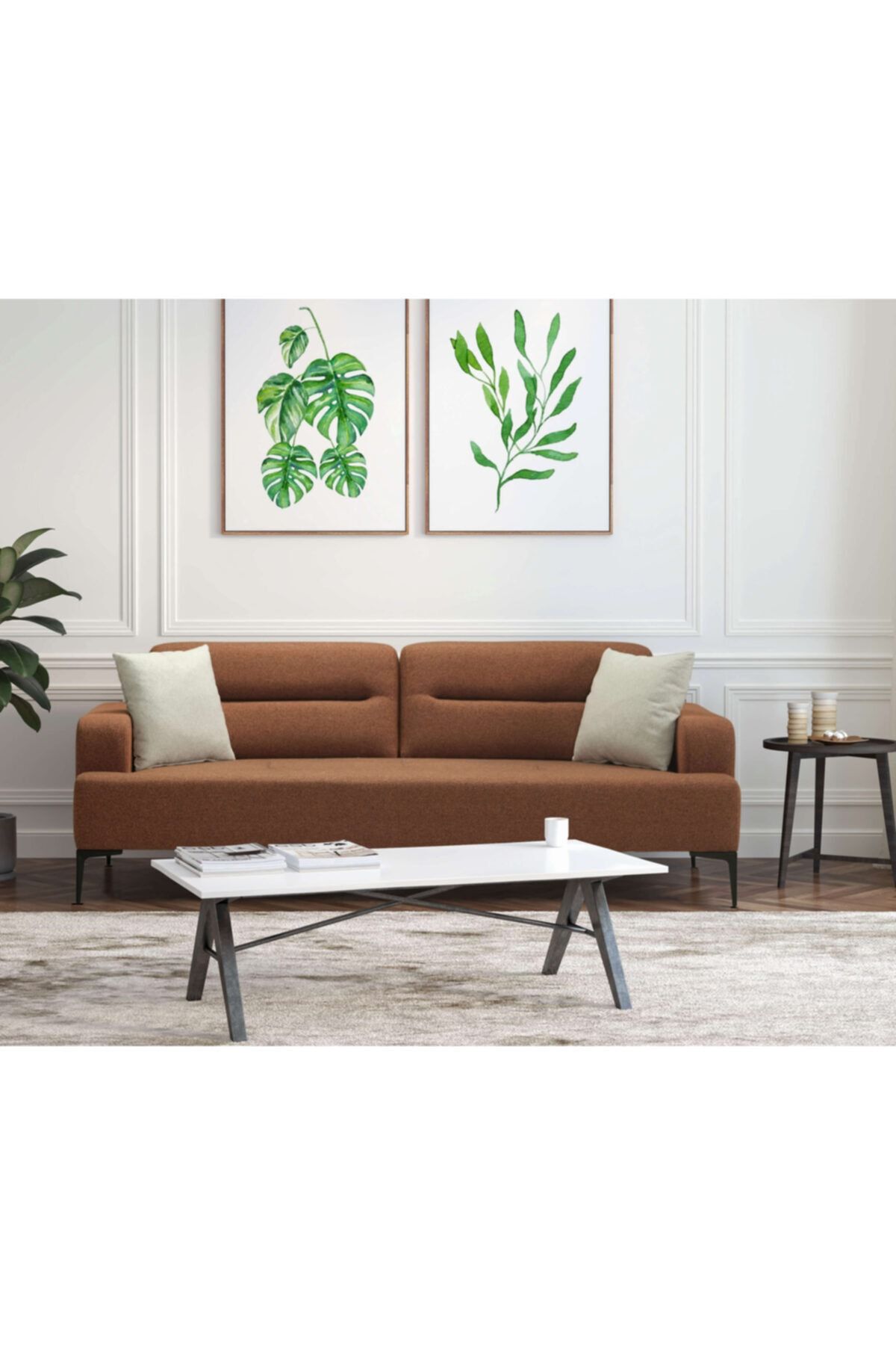 BEKALIVING Sirus Eco Üçlü Kanepe Oturma Odası Modern Koltuk Tarçın