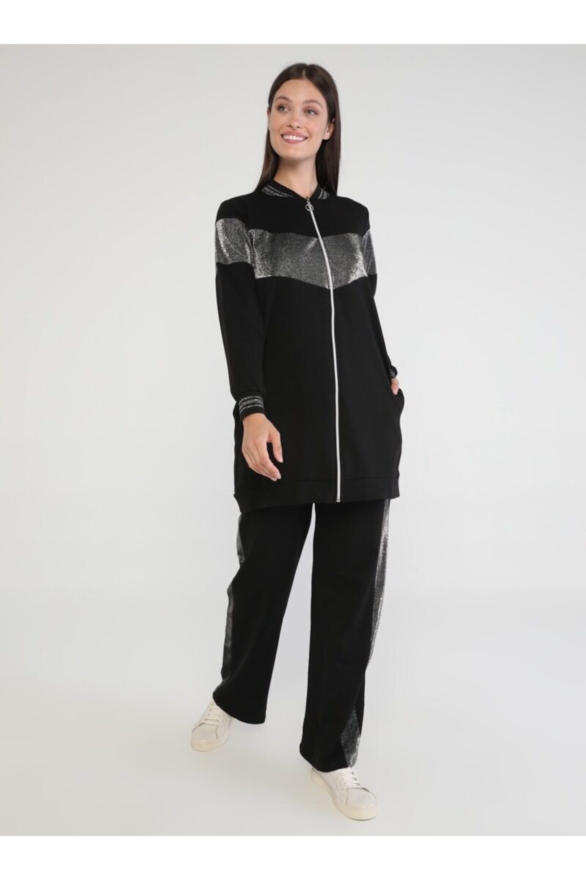 Refka Sim Detaylı Şık Ikili Eşofman Takımı - Siyah