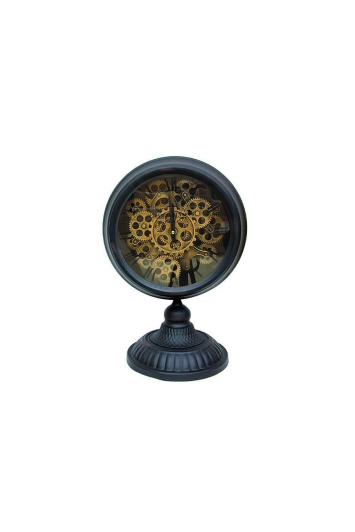 saglamshop Masaüstü Siyah Çarklı Saat Akar Mekanızmalı Roma Rakamlı