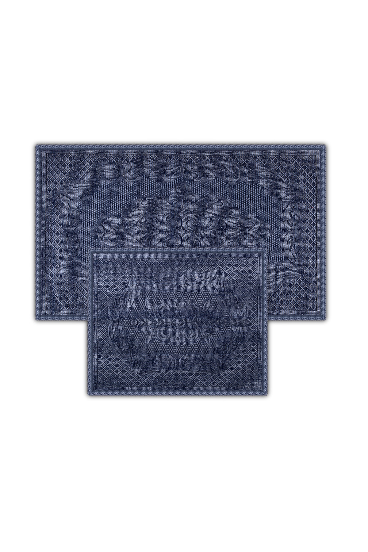 Bluenity Raya Damask Doğal Pamuk 2'li Banyo Matı 60x100+50x60 - Lacivert