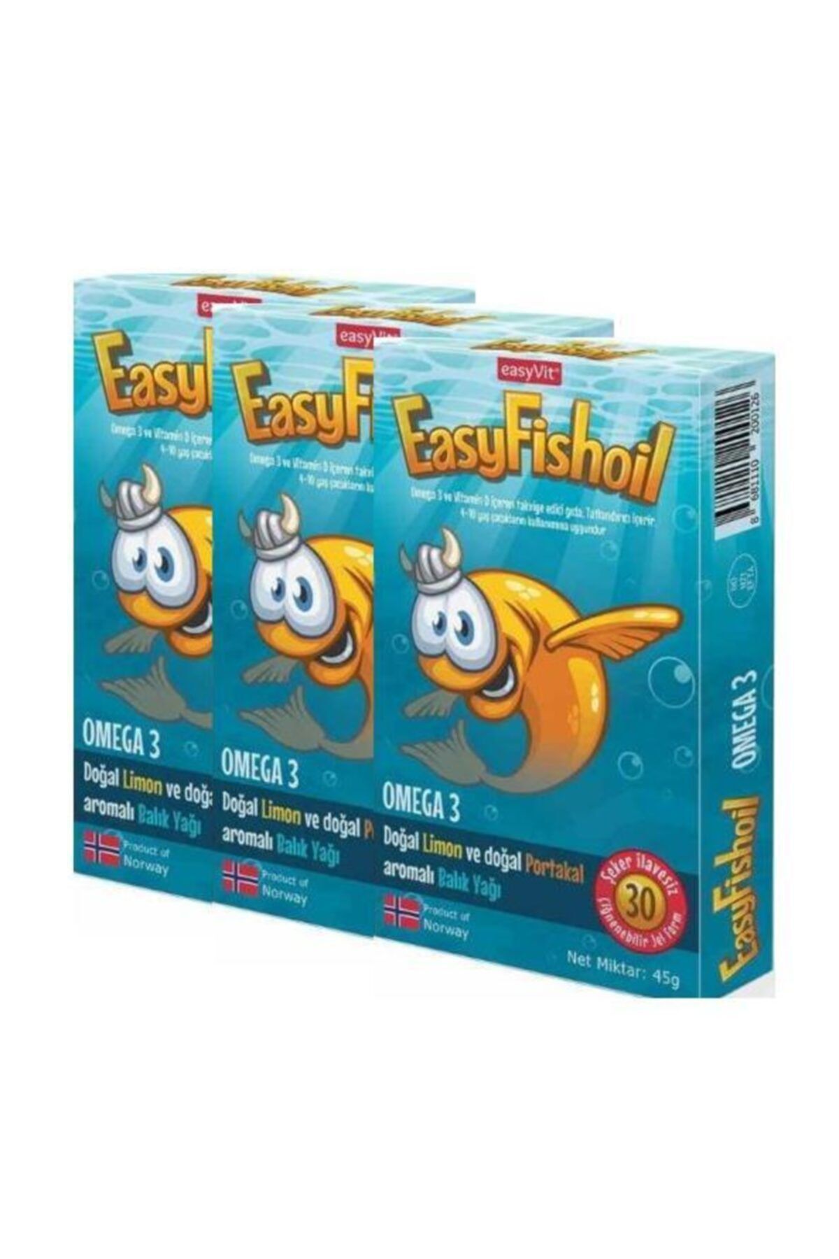 EASYVİT Easy Fishoil Omega 3 Vitamin D Içeren Limon-portakal Aromali Çiğnebilir Jel Form 30 Tablet X 3 Adet