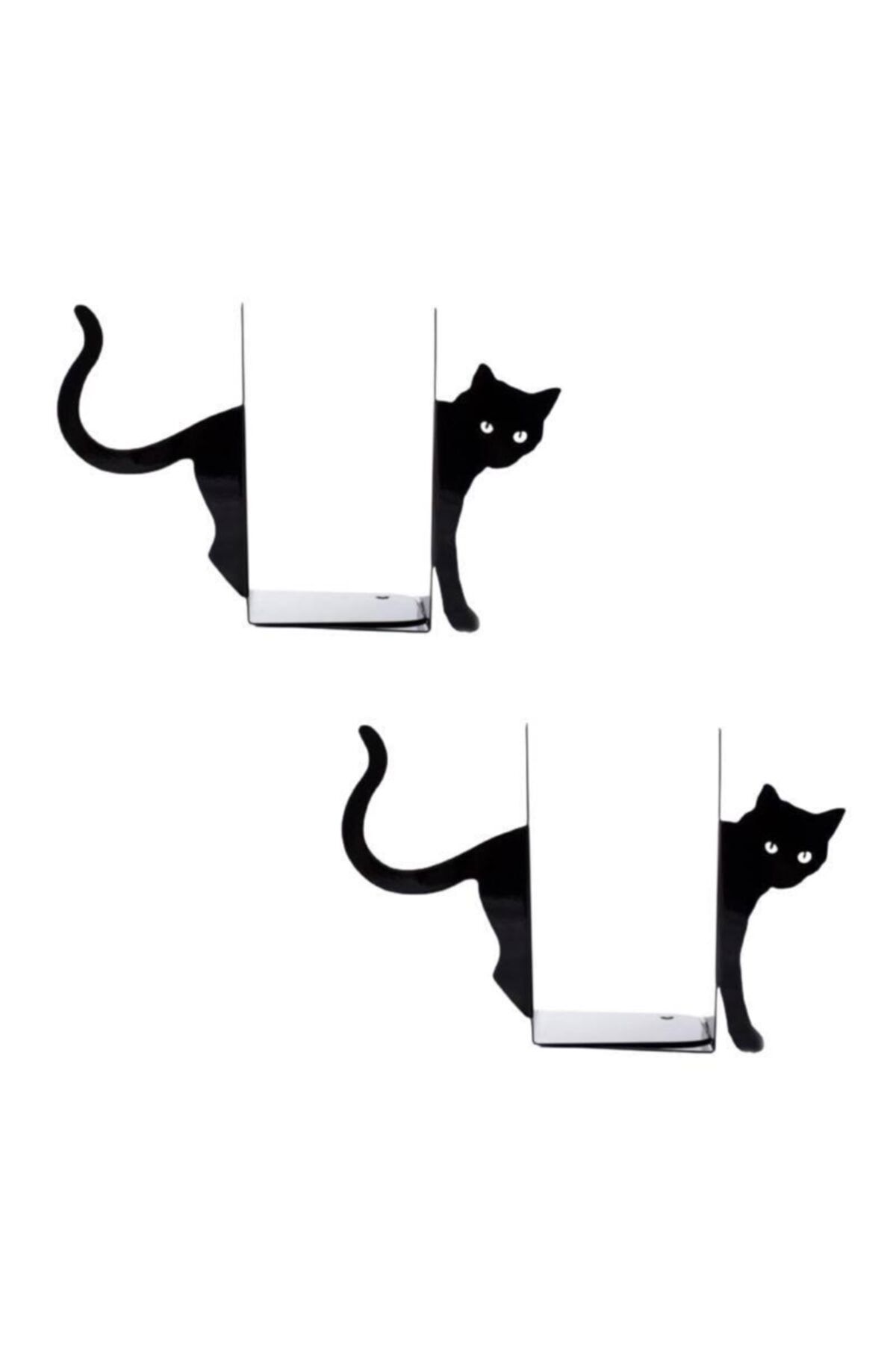 You Bella Siyah Kara Kedi Desenli Model Kitap Desteği - Dekoratif Estetik Kitap Tutucu 4'lü Set