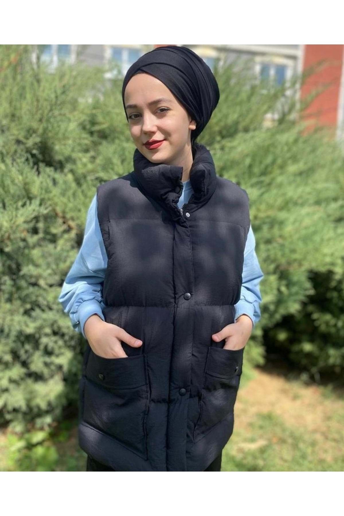 azra fashion Şişme Yelek K-9001 - Siyah - M