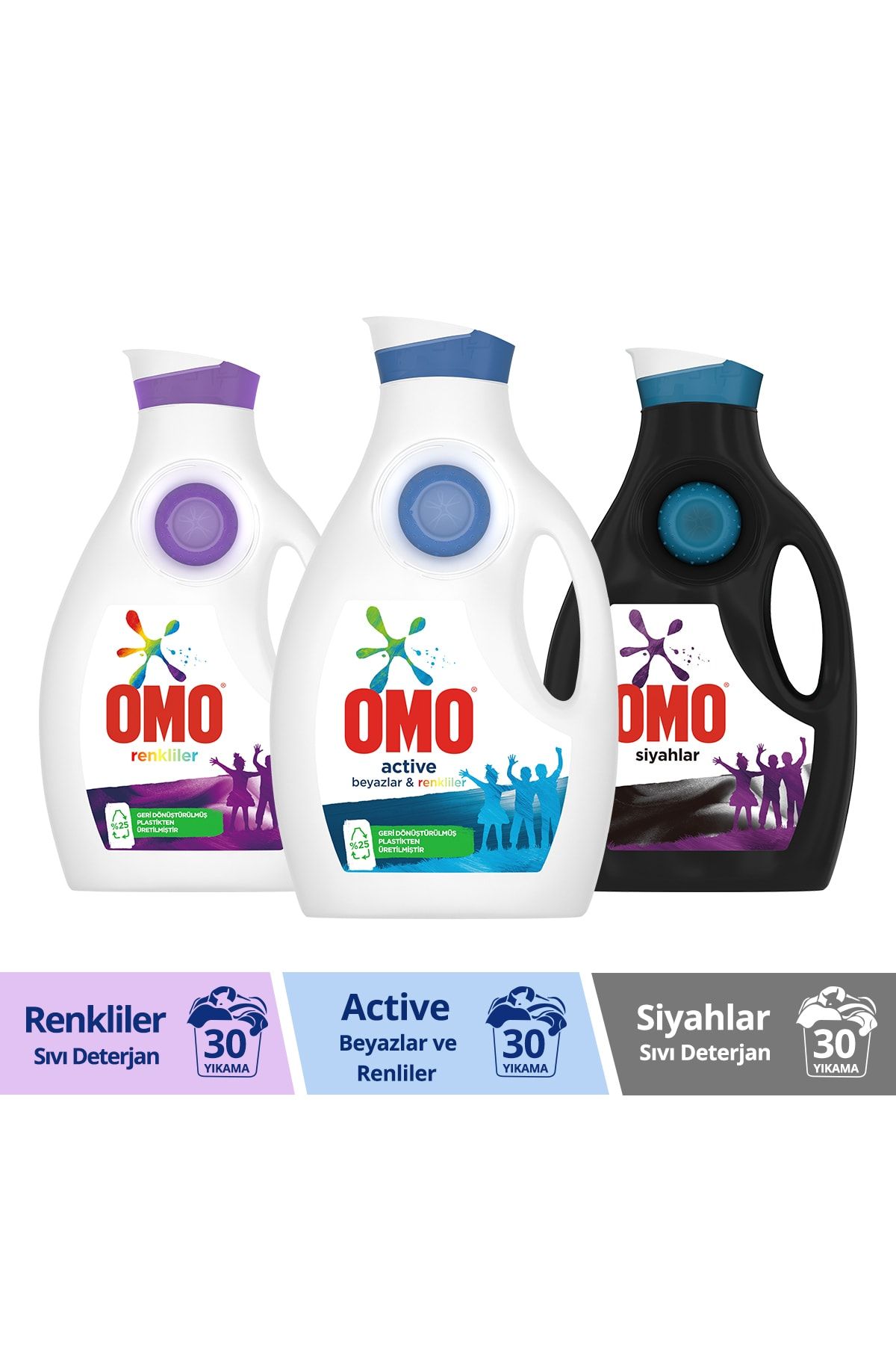 Omo Sıvı Deterjan Active 1950 ml + Color 1950 ml + Black 1950 ml