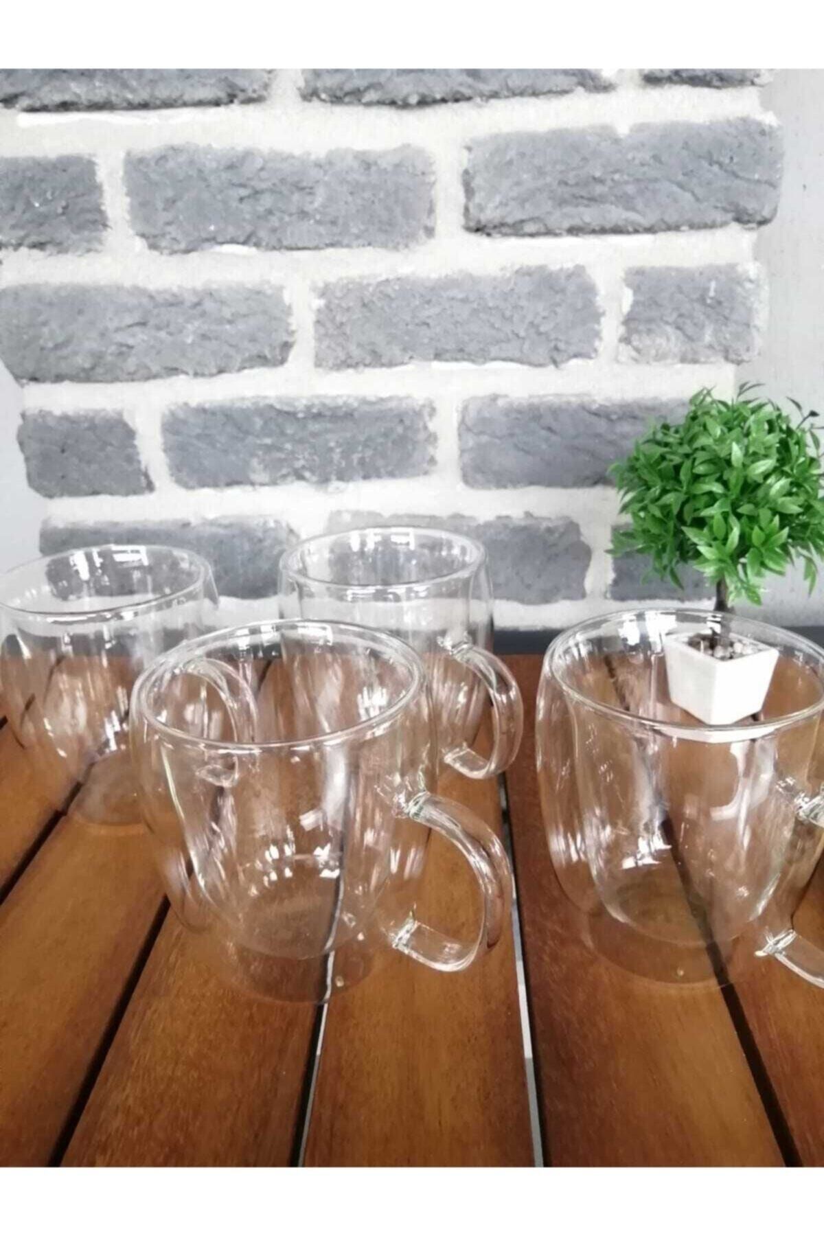ysmm Büyük Boy 4 Adet 450 Ml Çift Cidarlı Cam Çay Kahve Meşrubat Kupa Çift Camlı Kulplu Cam Bardak