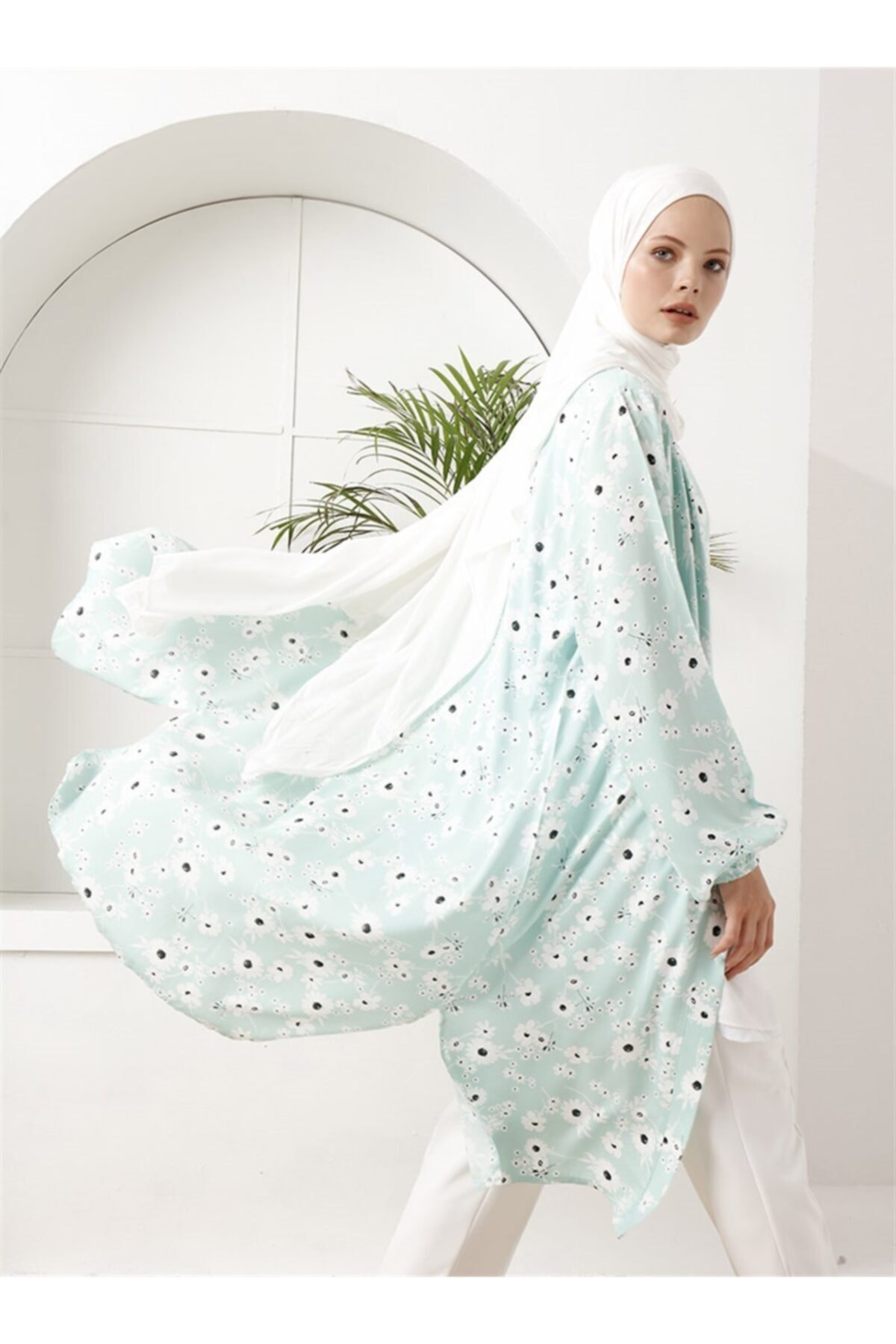 Vamelya Desenli Kimono Su Yeşili