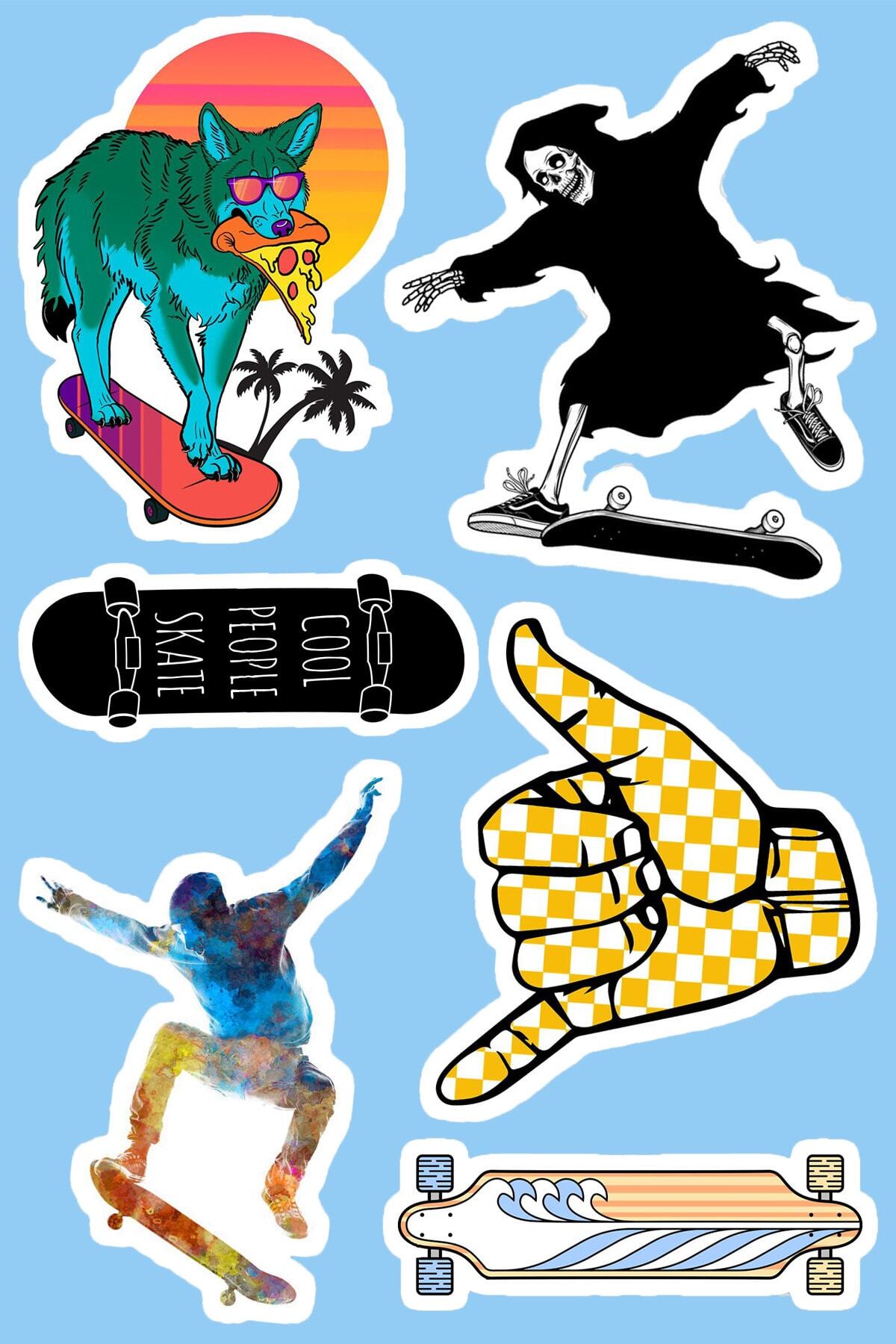 SilverStickers Skateboard Kaykay Temalı Laptop Notebook Kask Çanta Sticker Etiket Seti