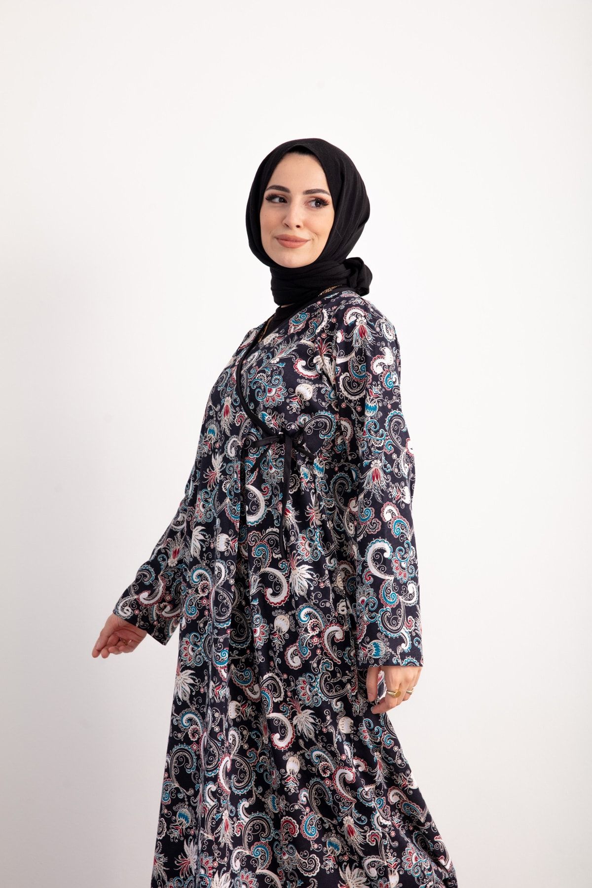 Kutay Collection Yandan Bağlamalı Şal Desenli Namaz Elbisesi