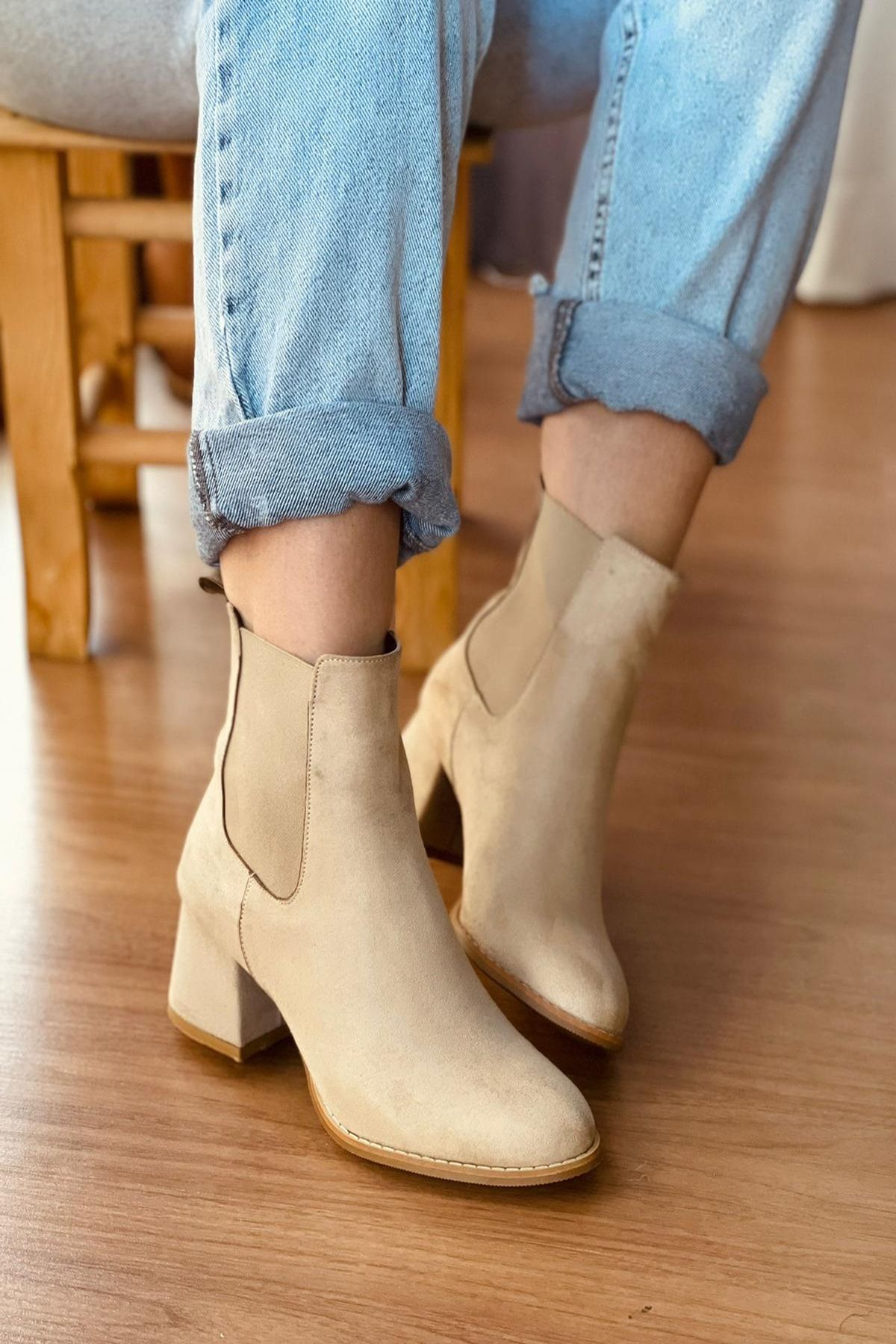 Mida Shoes Ten Süet Lastikli Kadın Bot