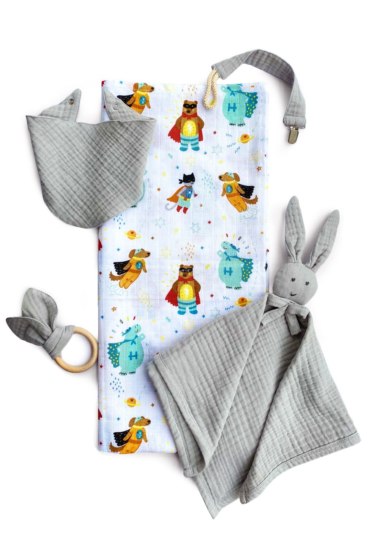 Baby Luden Kahramanlar Desenli Müslin Örtü Ve Uyku Arkadaşım Set