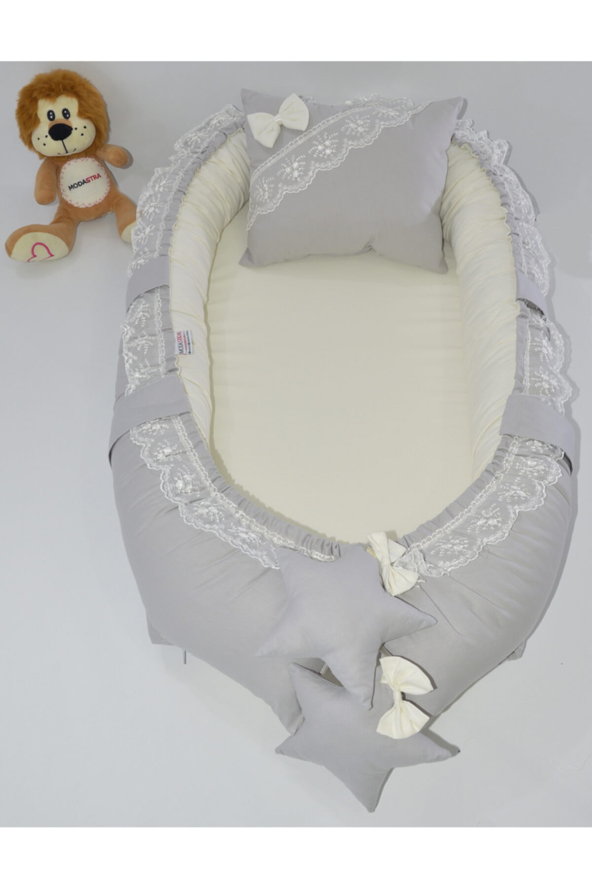 modastra Babynest Gri Ve Krem Kombin Lüx Baby Nest Bebek Yuvası