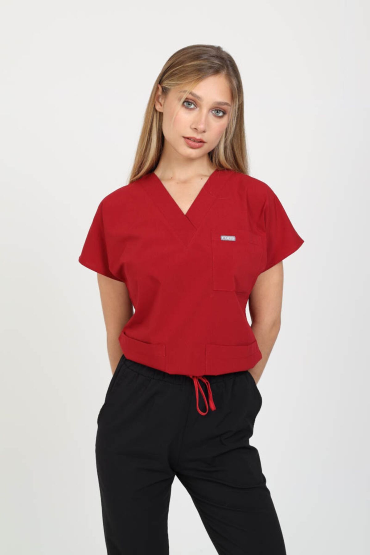 Fobs Medical Wear Lycra-linda Kırmızı/siyah Üniforma Takımı