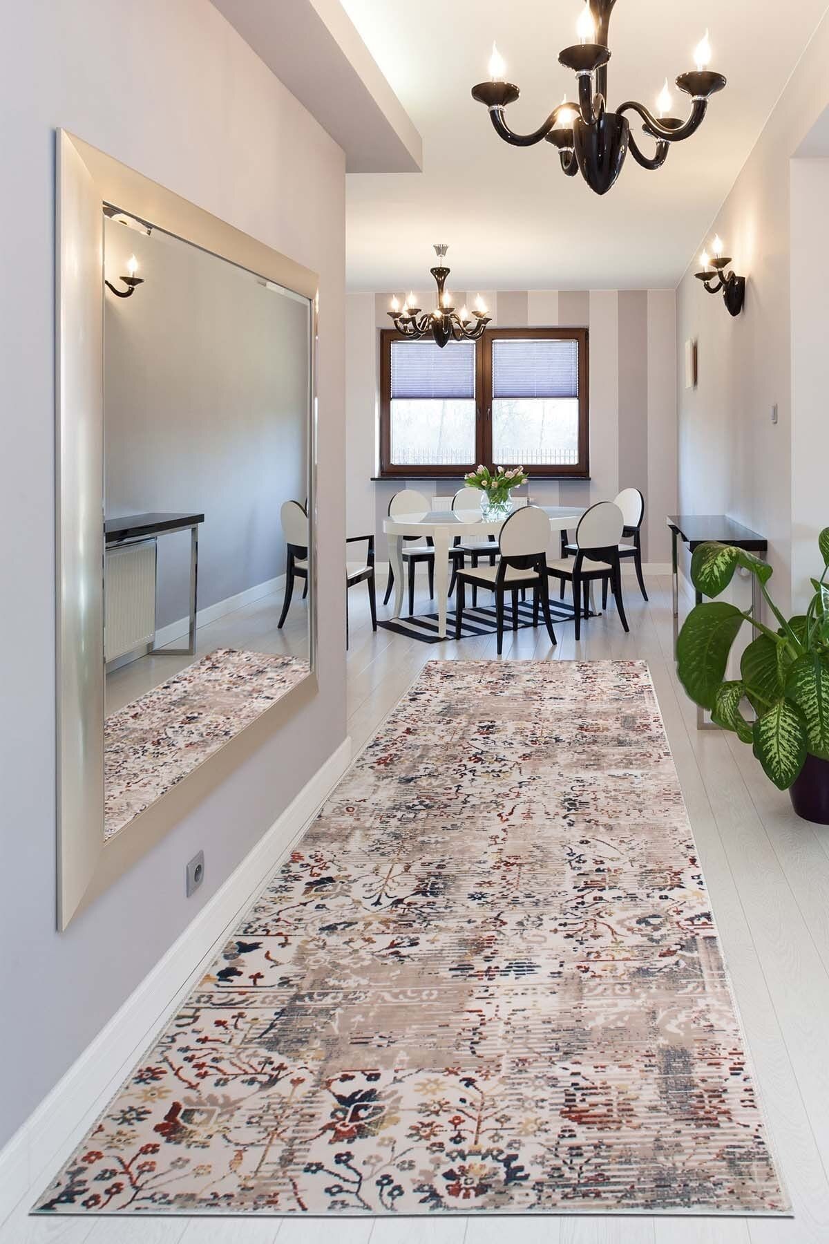 Luya Home Kaymaz Tabanlı Kesme Rulo Halı Yolluk Retro Eskitme Desen