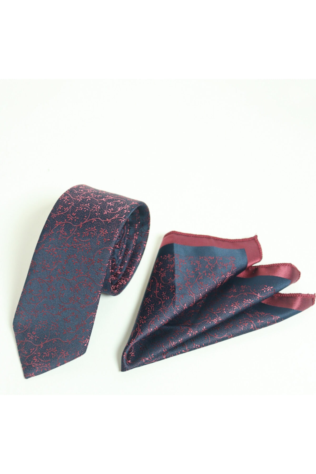 Kravatistan Bordo 6.5 cm Desenli Kravat Mendil Seti Gc-0253