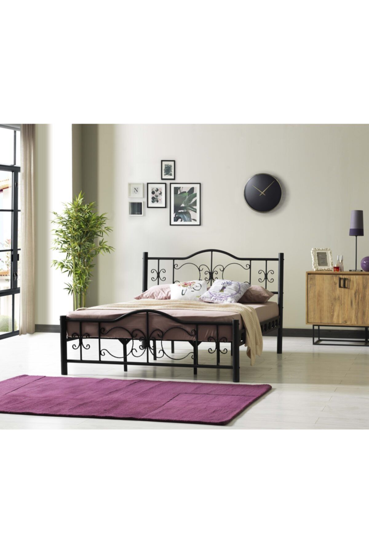Vav Shopping Vav Star Çift Kişilik Başlıklı Ferforje Metal Karyola 160x200 Yatak Ölçülü