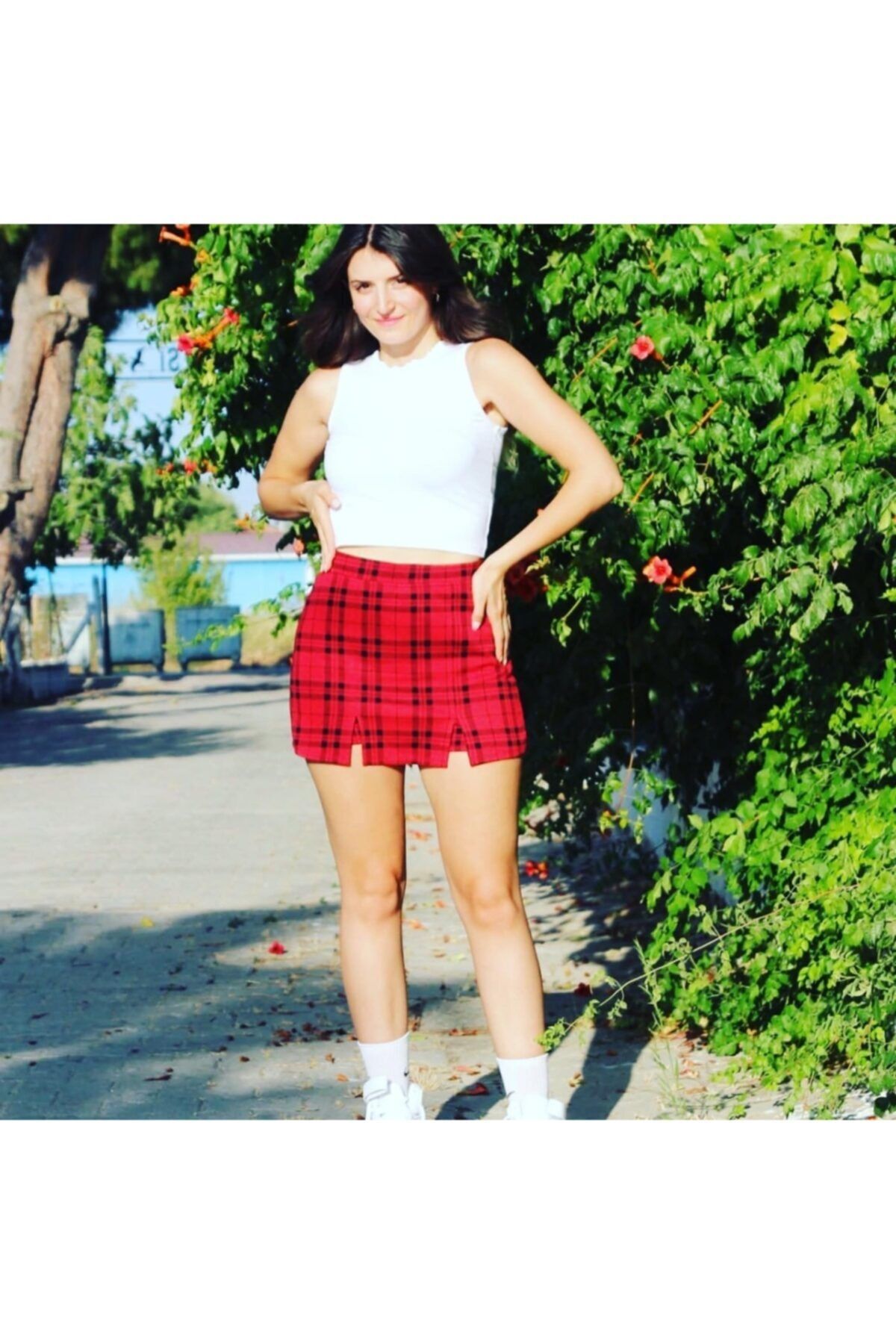 MaSoMi Kırmızı Ekose Şort Etek