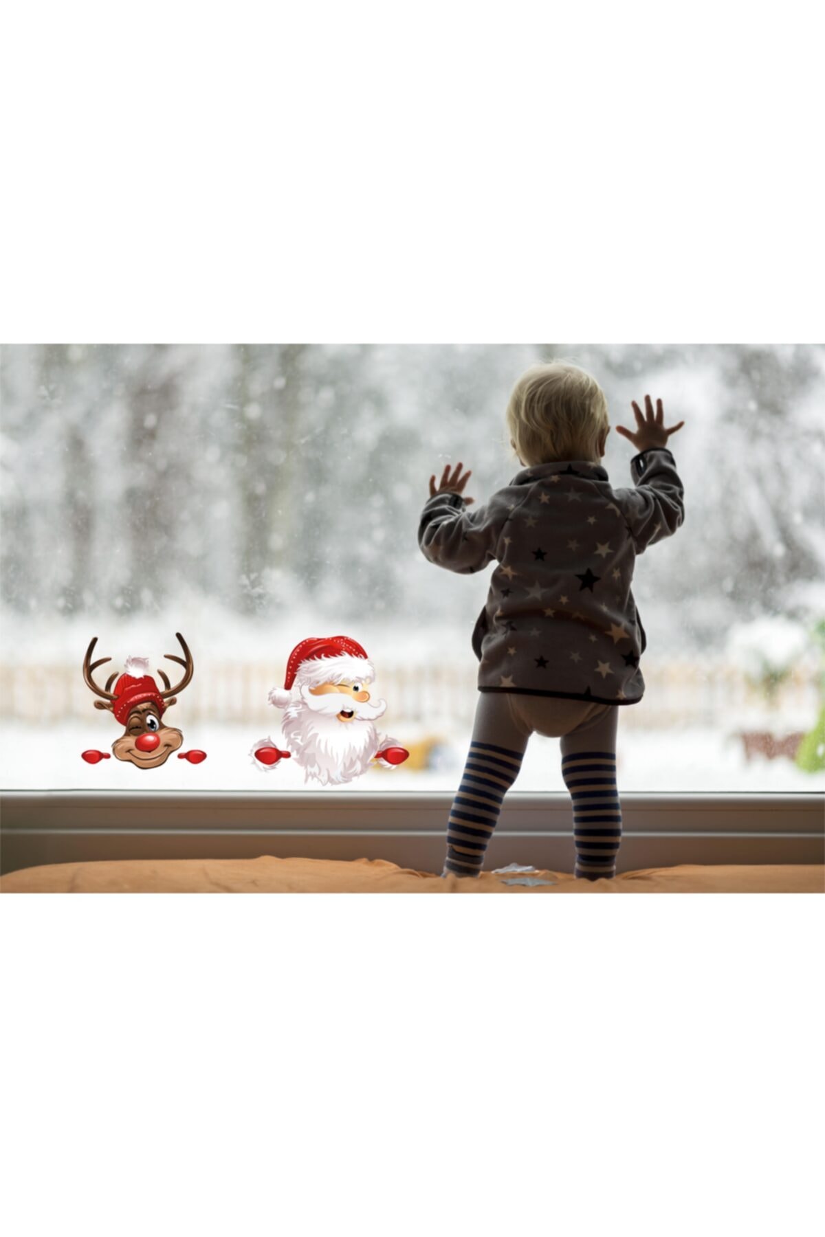 yamata kağıt Geyik Ve Noel Baba 2 Yeni Yıl Pencere Çocuk Odası Dekoratif Sticker