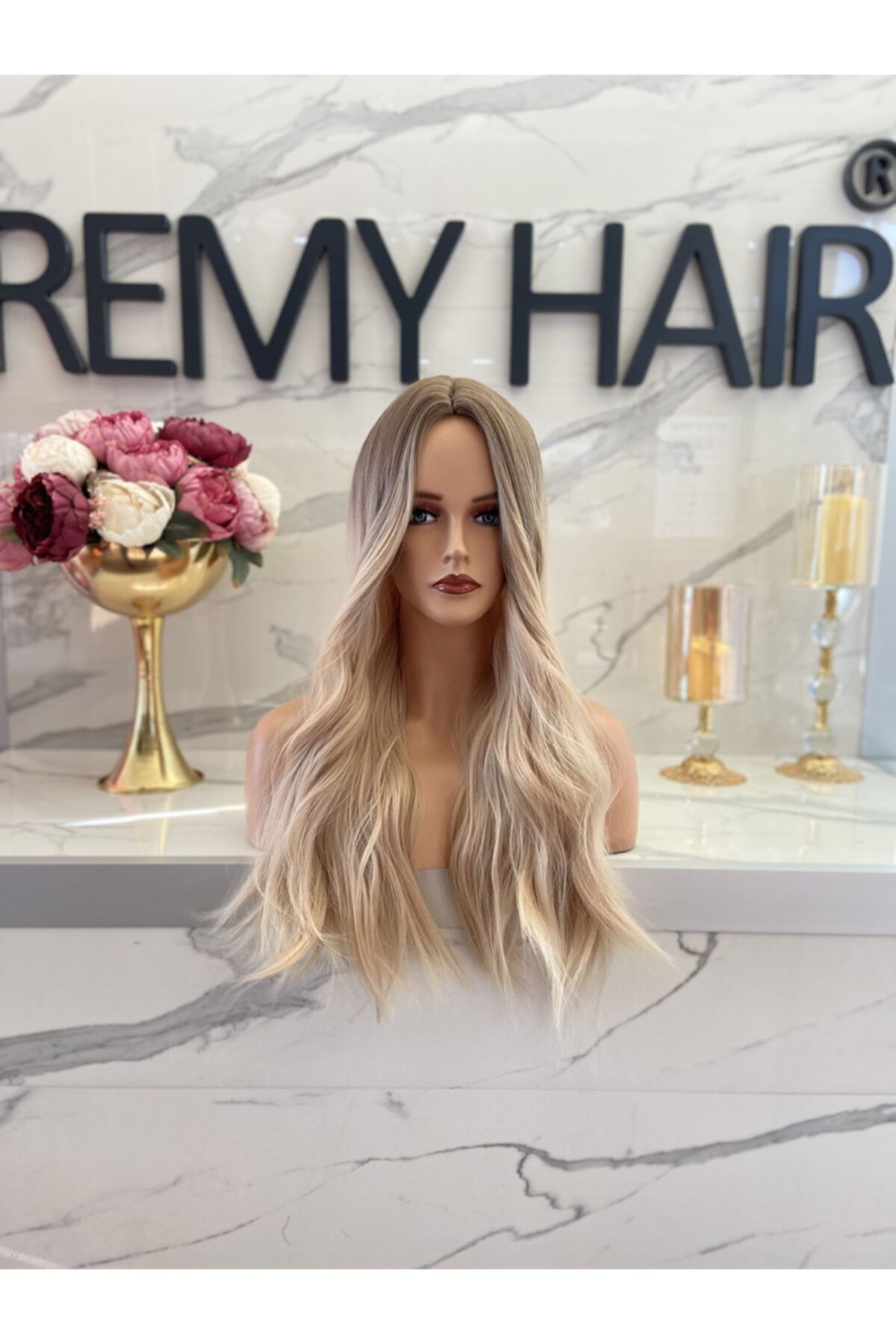REMY HAİR Exclusive Luxury Küllü Sarı Ombreli Perçemsiz Peruk